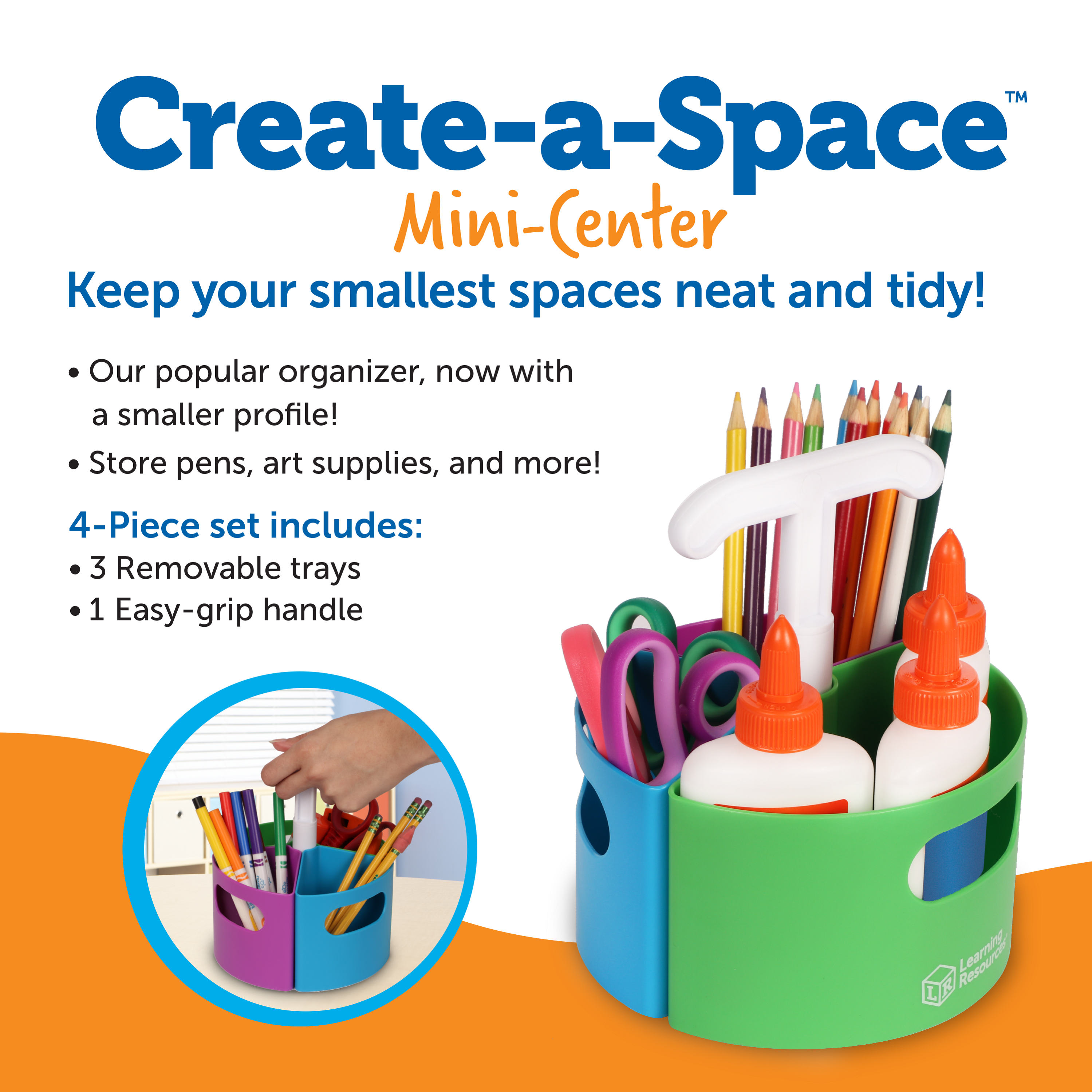 Learning Resources Create-a-Space Mini-Center, Compact Storage Organizer for Pens, Markers, and Office Essentials, Easy-Carry Handle, Perfect for Home, Office, Classroom, or Maker Space