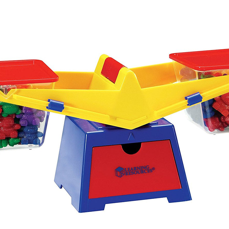 Learning Resources Primary Bucket Balance with Compare Bear Counters, Hands-On Math Learning Tool for Weighing, Measuring and Comparing, Includes 102 Counters and Activity Guide, Ages 3+