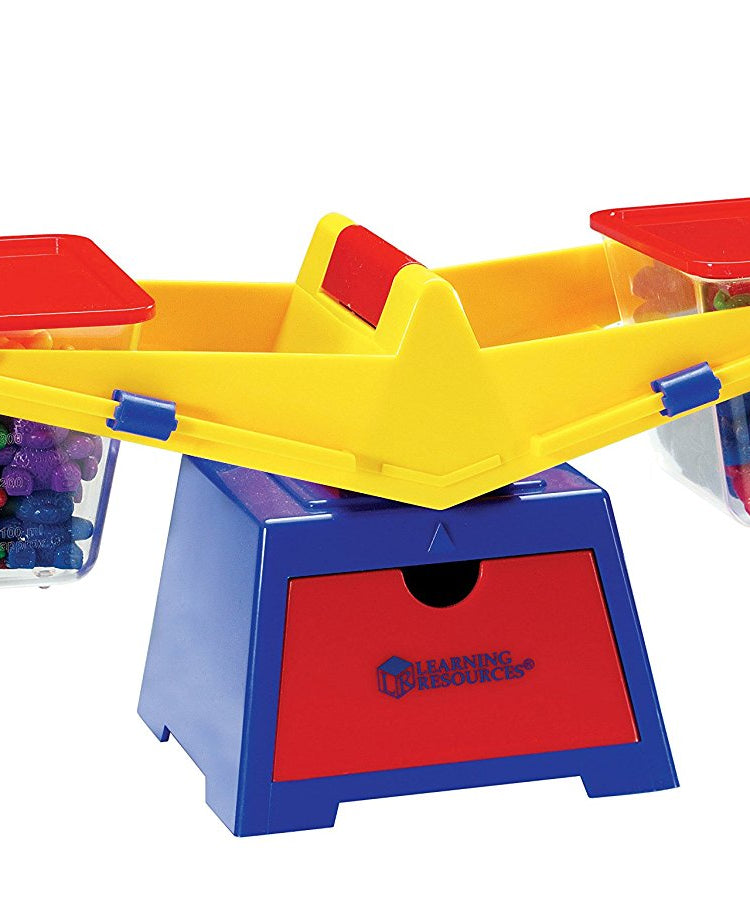 Learning Resources Primary Bucket Balance with Compare Bear Counters, Hands-On Math Learning Tool for Weighing, Measuring and Comparing, Includes 102 Counters and Activity Guide, Ages 3+