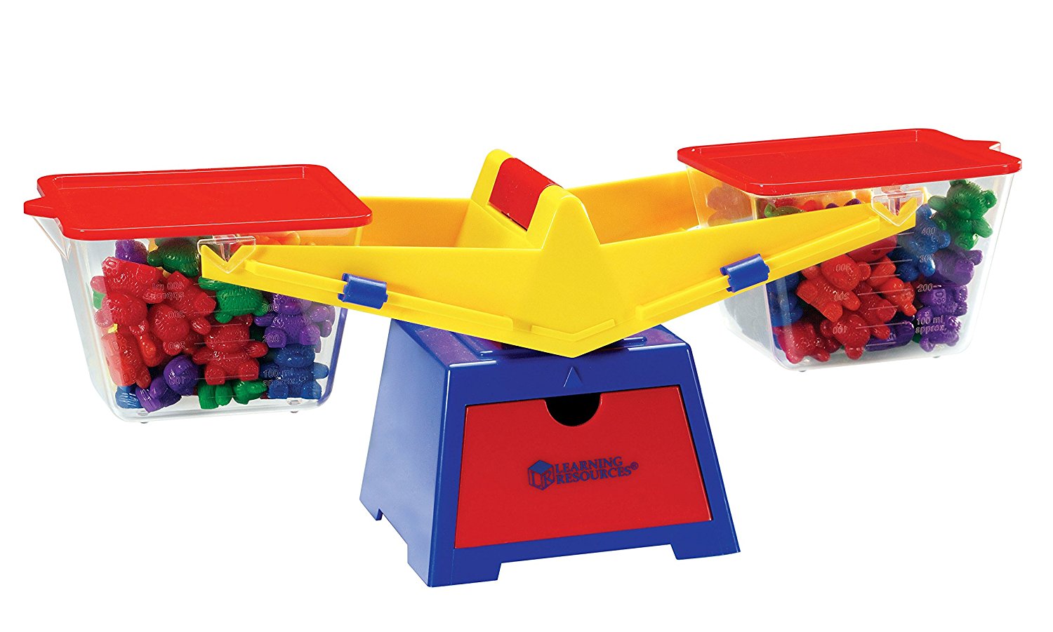 Learning Resources Primary Bucket Balance with Compare Bear Counters, Hands-On Math Learning Tool for Weighing, Measuring and Comparing, Includes 102 Counters and Activity Guide, Ages 3+