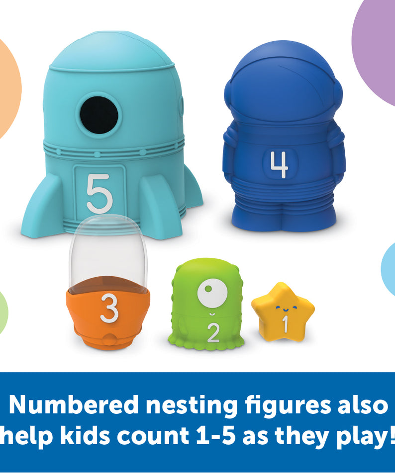 Learning Resources Nesting Space Surprise, Numbered Nesting Toy Set with Rocket, Astronaut, and More, Fine Motor and Counting Toy for Toddlers Ages 18 Months and Up