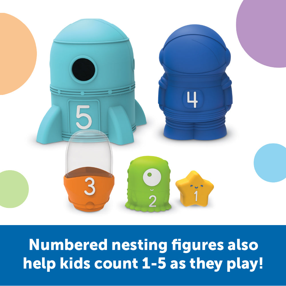 Learning Resources Nesting Space Surprise, Numbered Nesting Toy Set with Rocket, Astronaut, and More, Fine Motor and Counting Toy for Toddlers Ages 18 Months and Up