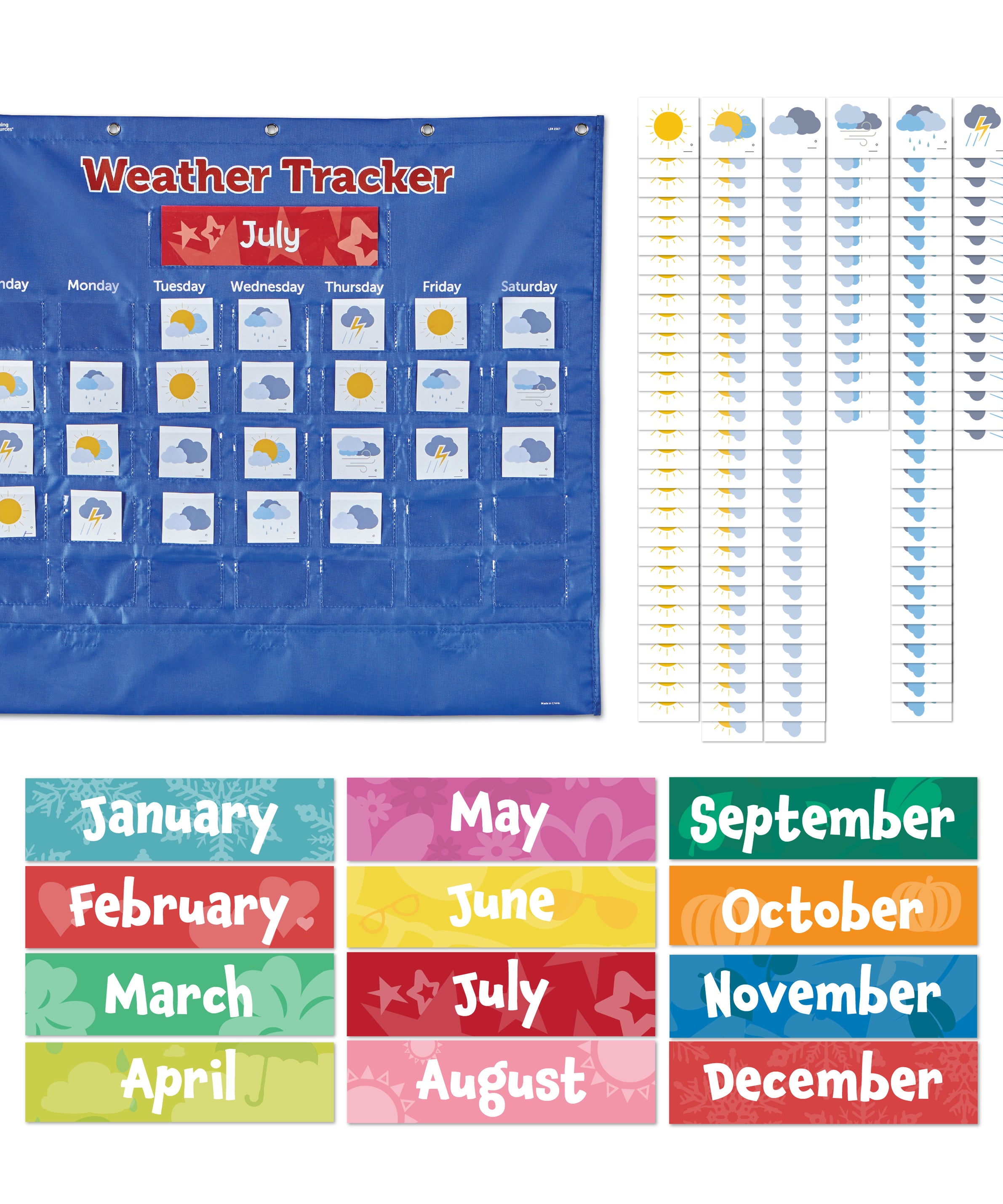 Learning Resources Interactive Weather Tracker Pocket Chart, 103-Piece Set for Daily Weather Observations and Learning