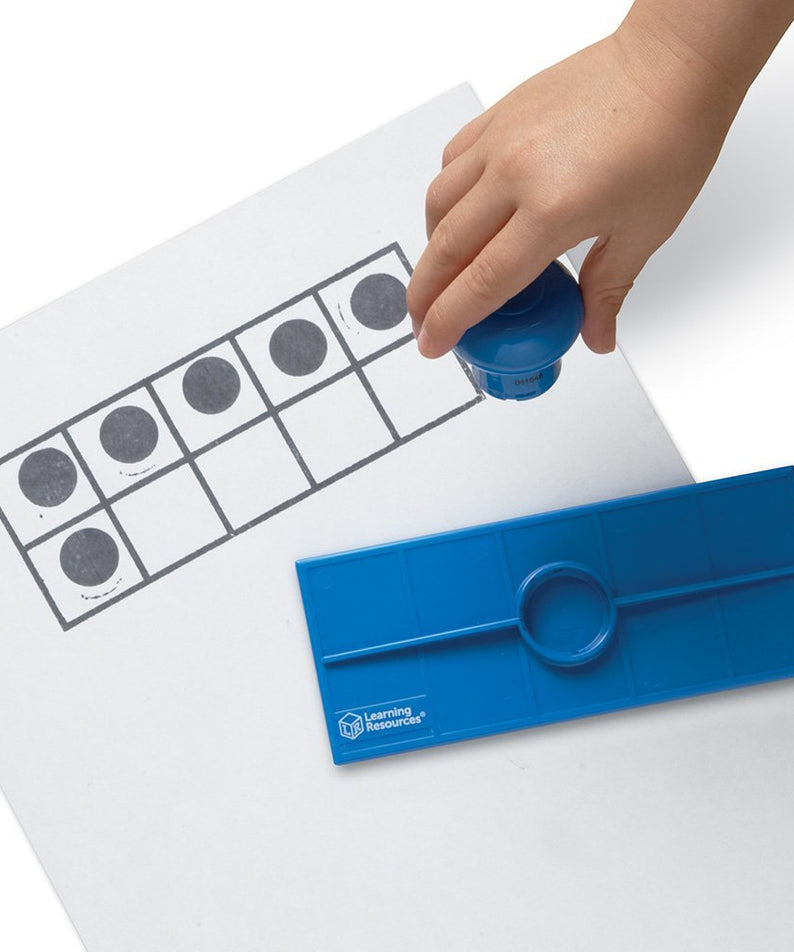 Learning Resources Ten Frame Stamp, Hands-On Early Arithmetic Tool for Counting, Number Patterns, and Basic Maths Skills, Includes 4 Write & Wipe Boards and 100 Magnetic Disks
