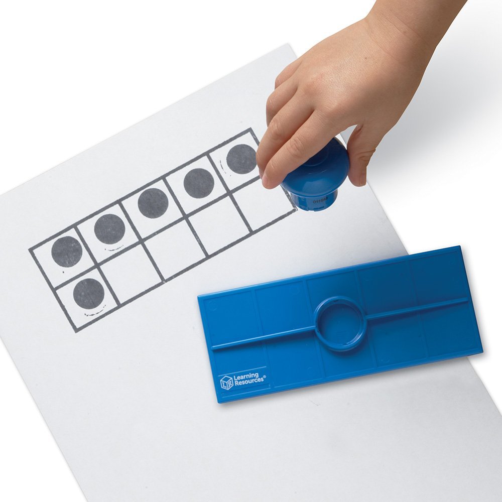 Learning Resources Ten Frame Stamp, Hands-On Early Arithmetic Tool for Counting, Number Patterns, and Basic Maths Skills, Includes 4 Write & Wipe Boards and 100 Magnetic Disks