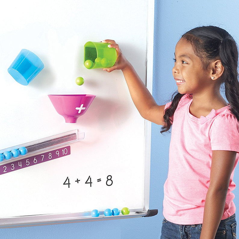 Learning Resources Magnetic Addition Machine, Interactive Front of Class Addition Activity, Includes 20 Magnetic Balls, Funnel, and Counting Tray, Ages 4+