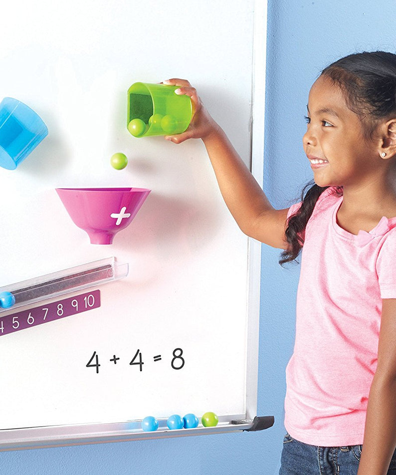 Learning Resources Magnetic Addition Machine, Interactive Front of Class Addition Activity, Includes 20 Magnetic Balls, Funnel, and Counting Tray, Ages 4+