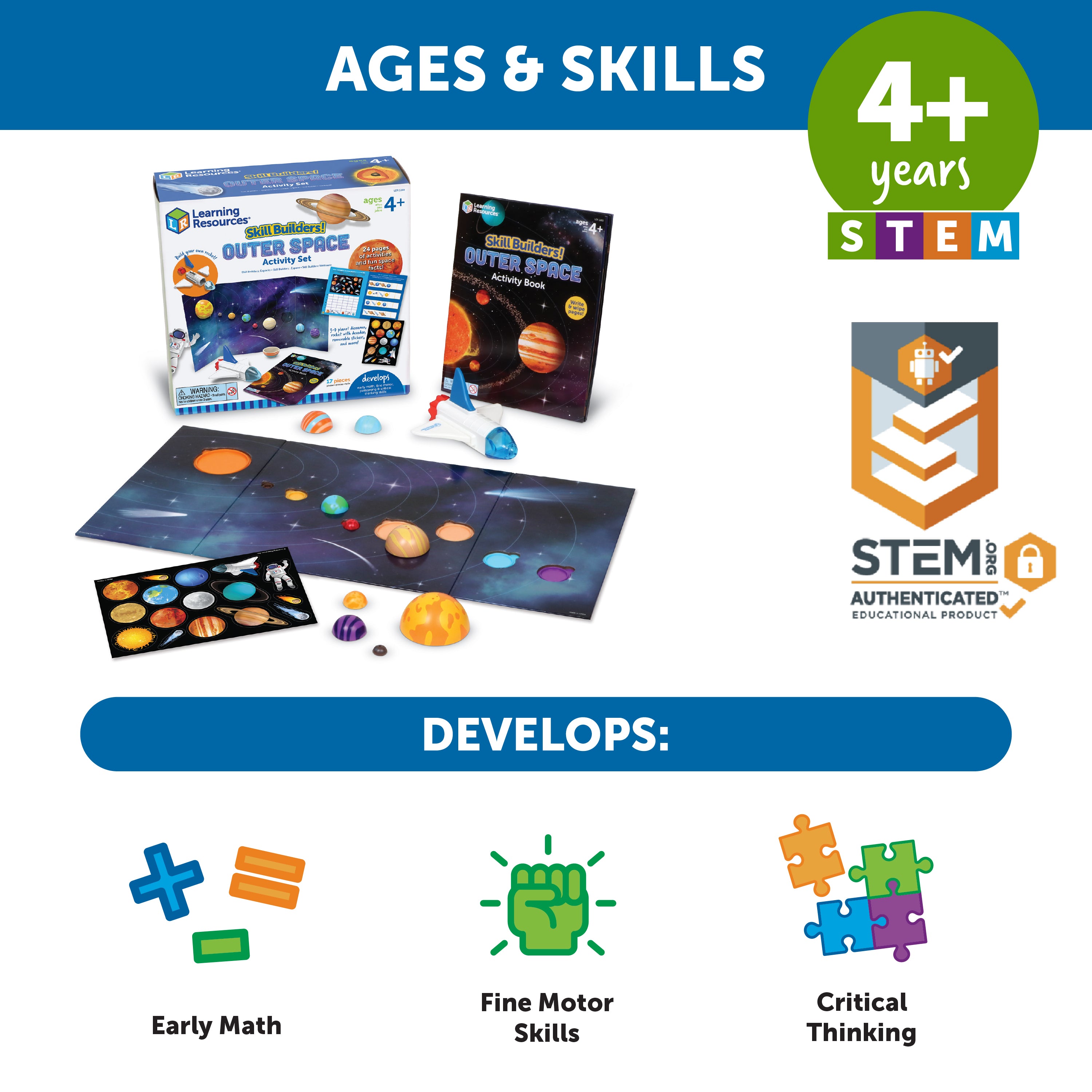 Learning Resources Skill Builders Outer Space, Preschool Space Activity Set with 3D Rocket, Puzzle, and Write and Wipe Activity Book, Ages 4 Plus