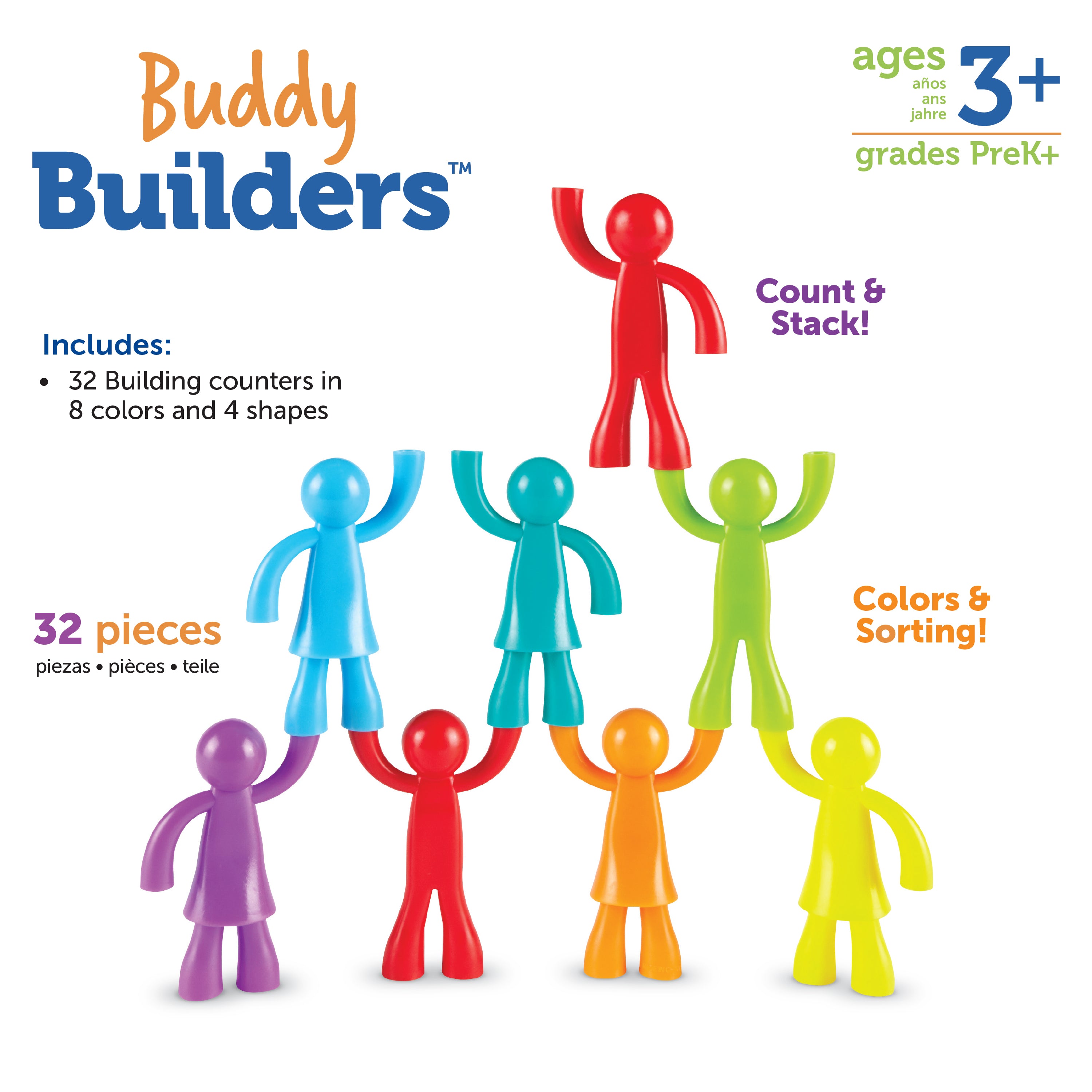 Learning Resources All About Me Buddy Builders, Set of 32 Figures, Develops Fine Motor Skills & Early Maths, Ideal for Counting, Sorting, Patterning, Includes 8 Colours, Ages 3+