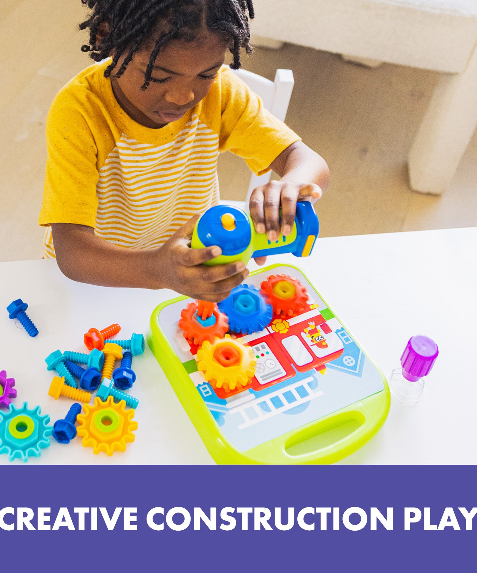 Learning Resources Design and Drill Gears Workshop, STEM Construction Toy with Power Drill, Gears, Bolts, and Activity Board, Builds Fine Motor Skills and Early Engineering Concepts, Ages 3 and Up