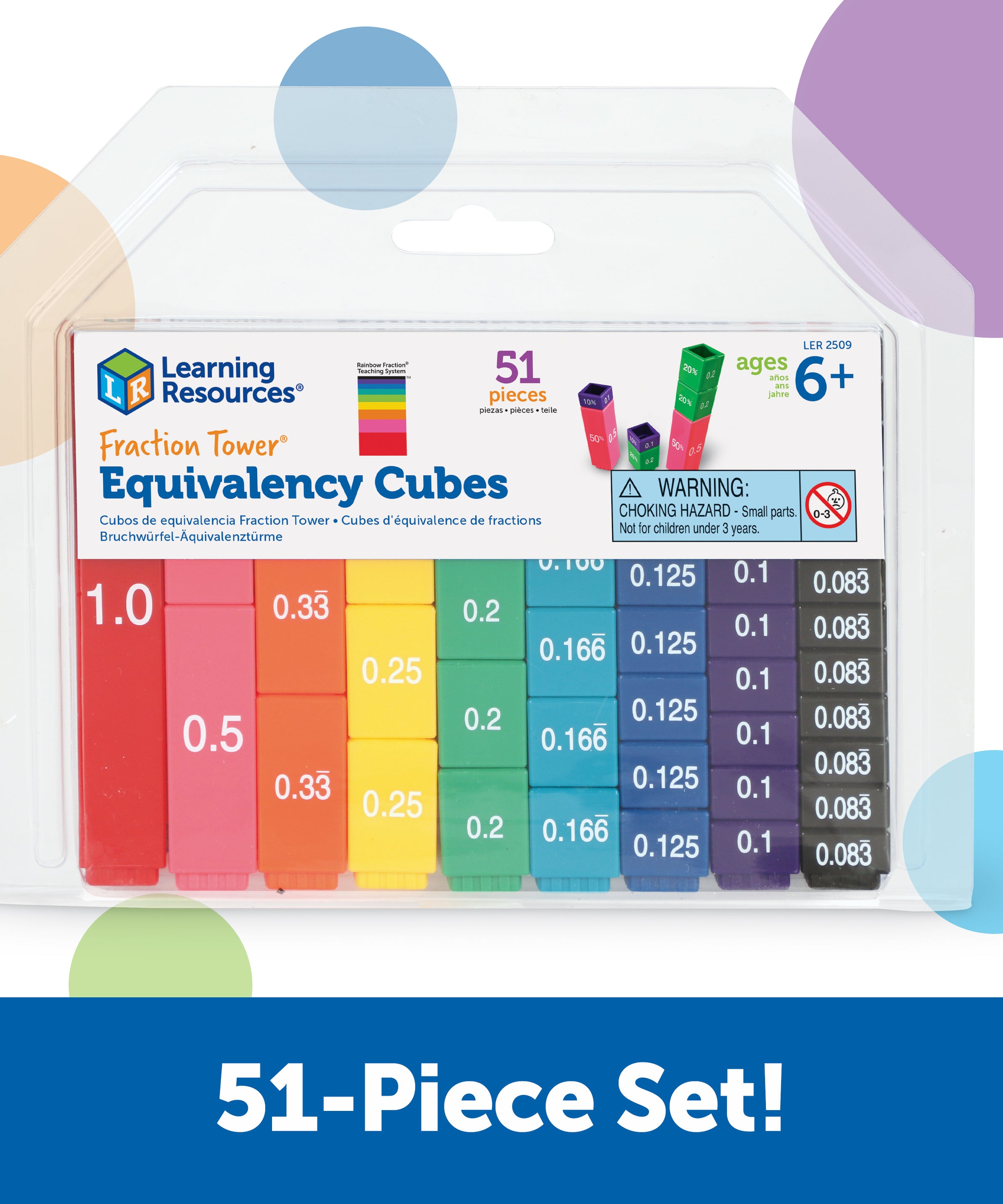 Learning Resources Fraction Tower Equivalency Cubes, Colour-Coded Maths Manipulative Set, 51 Interlocking Pieces for Visualising Fractions and Equivalencies