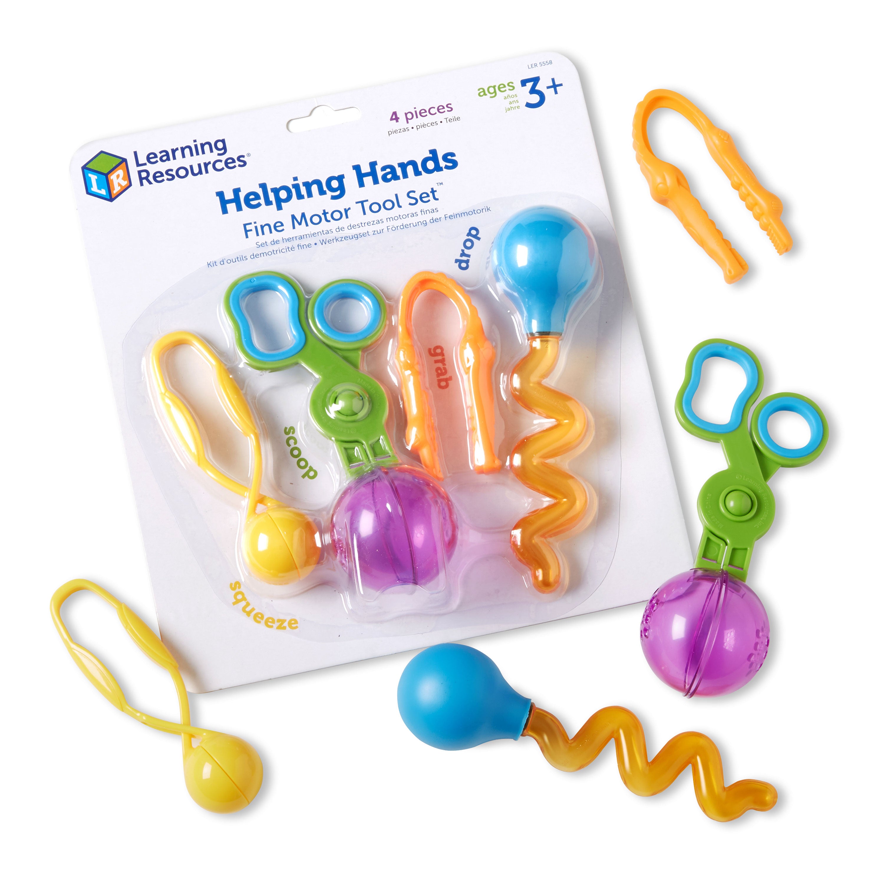 Learning Resources Helping Hands Fine Motor Tool Set, 4-Piece Montessori Sensory Play Tools for Toddlers