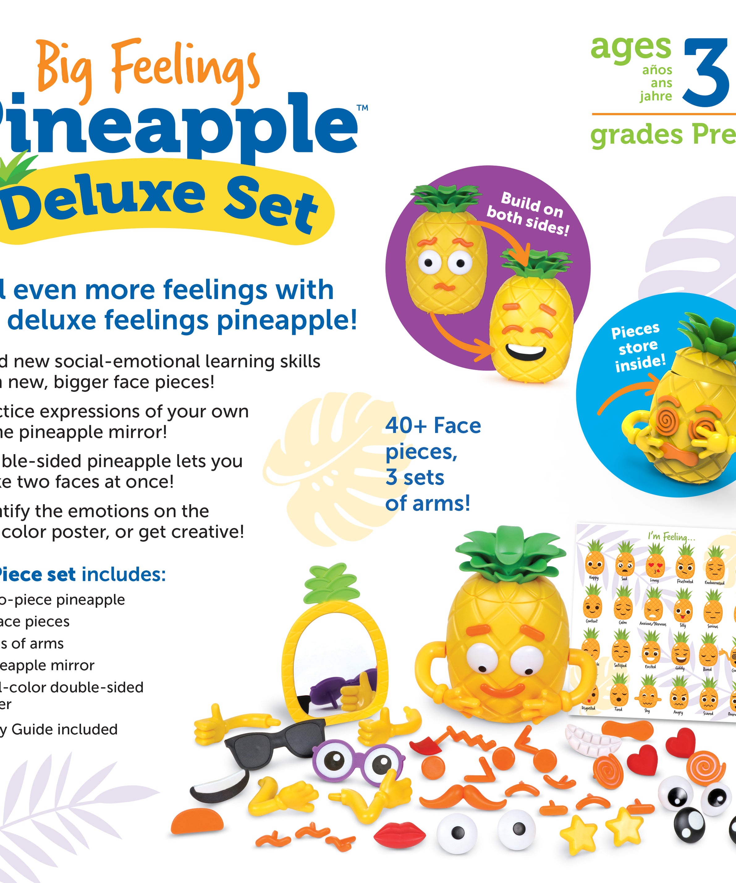 Learning Resources Big Feelings Pineapple Deluxe Set, Social Emotional Learning Toy for Kids, 50-Piece SEL Activity Set with Double-Sided Pineapple, Face Pieces & Mirror, Ages 3+