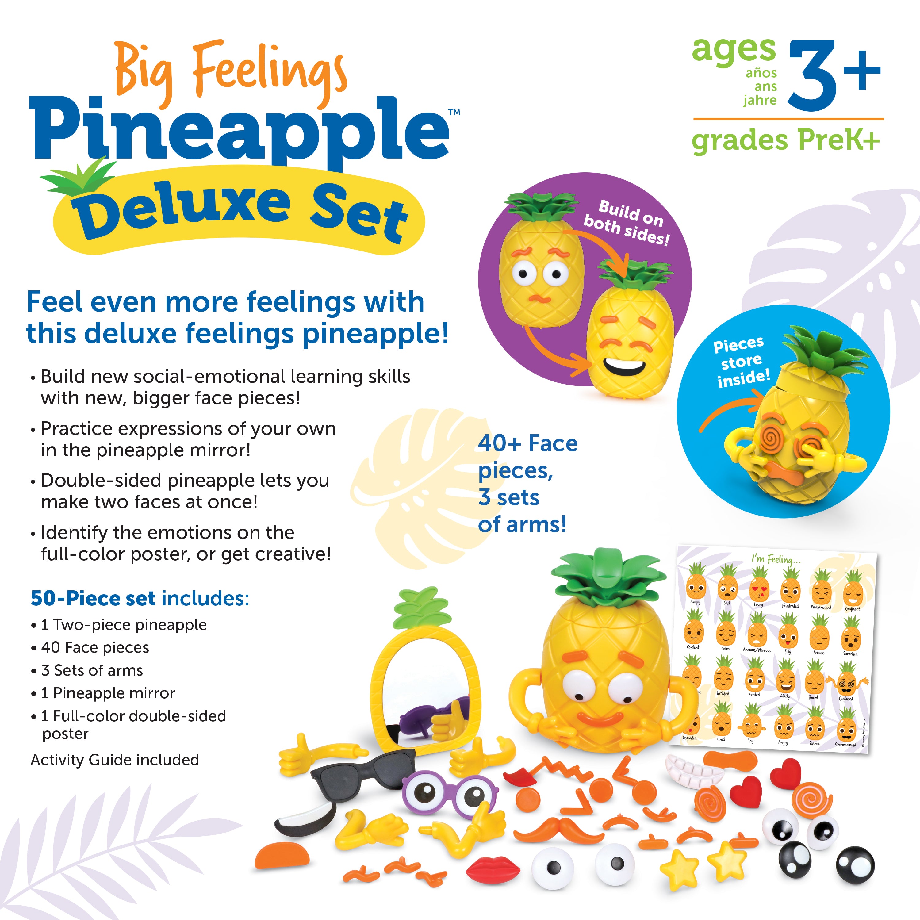 Learning Resources Big Feelings Pineapple Deluxe Set, Social Emotional Learning Toy for Kids, 50-Piece SEL Activity Set with Double-Sided Pineapple, Face Pieces & Mirror, Ages 3+