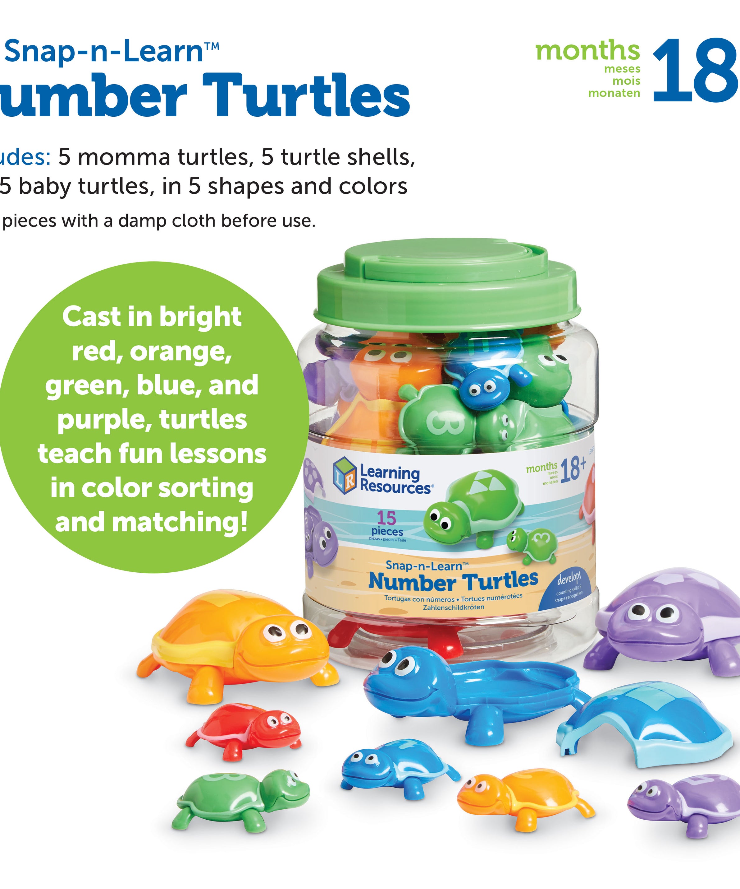 Learning Resources Snap-n-Learn Number Turtles, Early Maths Learning Toy for Number, Shape Recognition, and Fine Motor Skills, Ages 2+