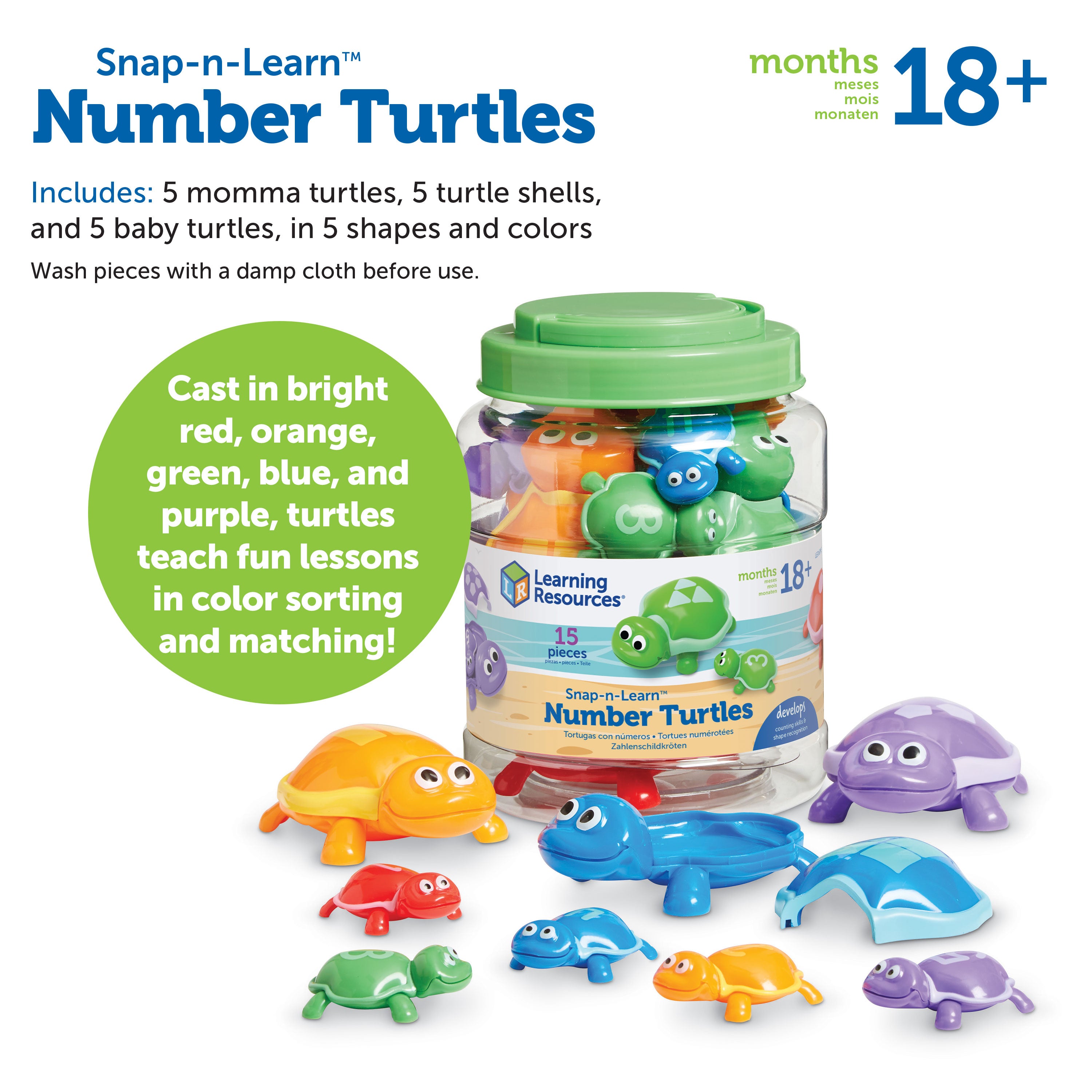 Learning Resources Snap-n-Learn Number Turtles, Early Maths Learning Toy for Number, Shape Recognition, and Fine Motor Skills, Ages 2+
