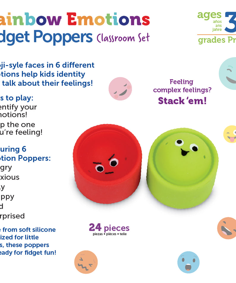 Learning Resources Rainbow Emotions Fidget Poppers, Set of 24 Stackable Sensory Poppers with Emotion Faces, Includes Storage Tub, Ages 3 Plus
