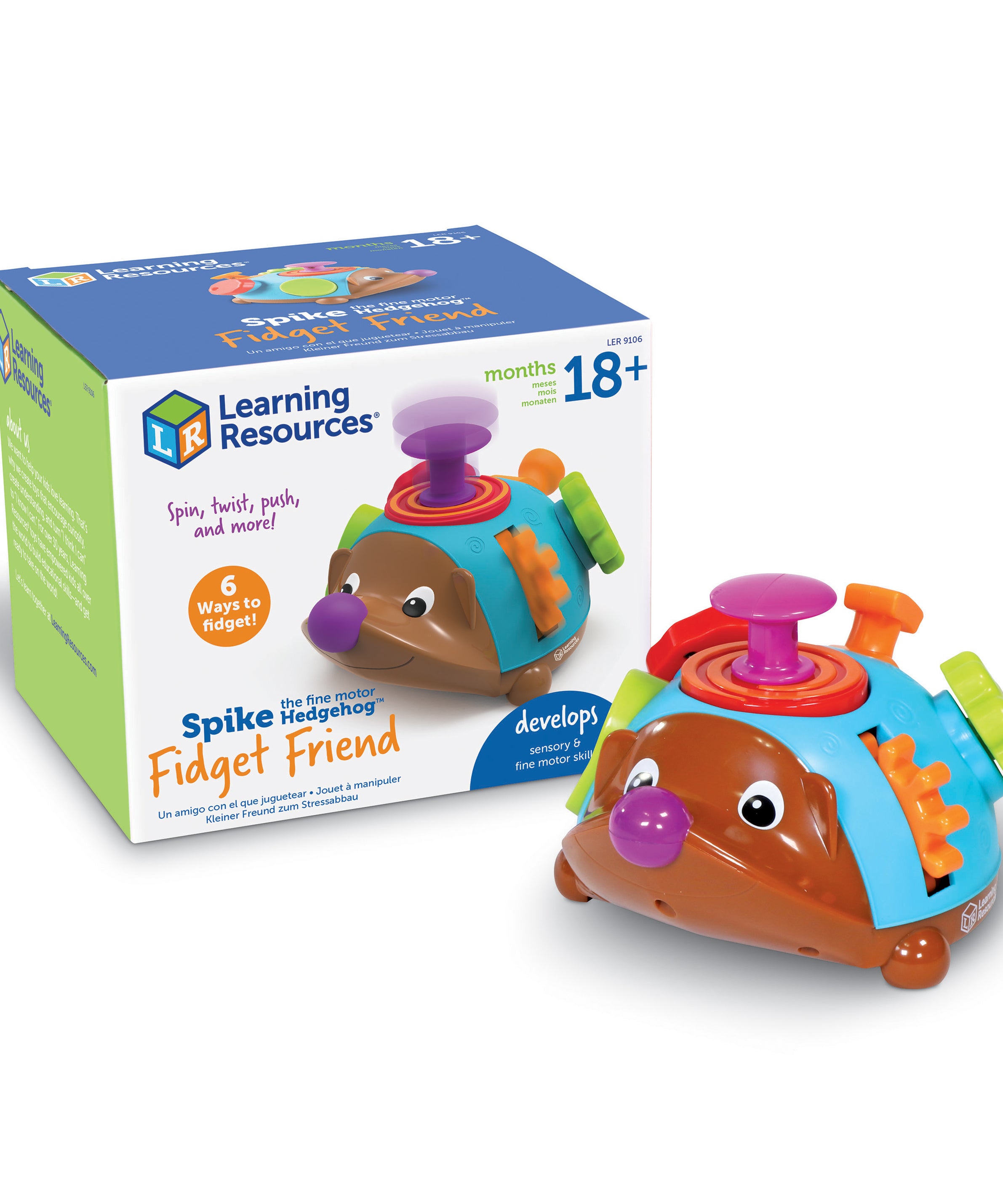 Learning Resources Spike the Fine Motor Hedgehog Fidget Friend, Toddler Fidget Toy with 6 Fine Motor Activities, Ages 18 Months+