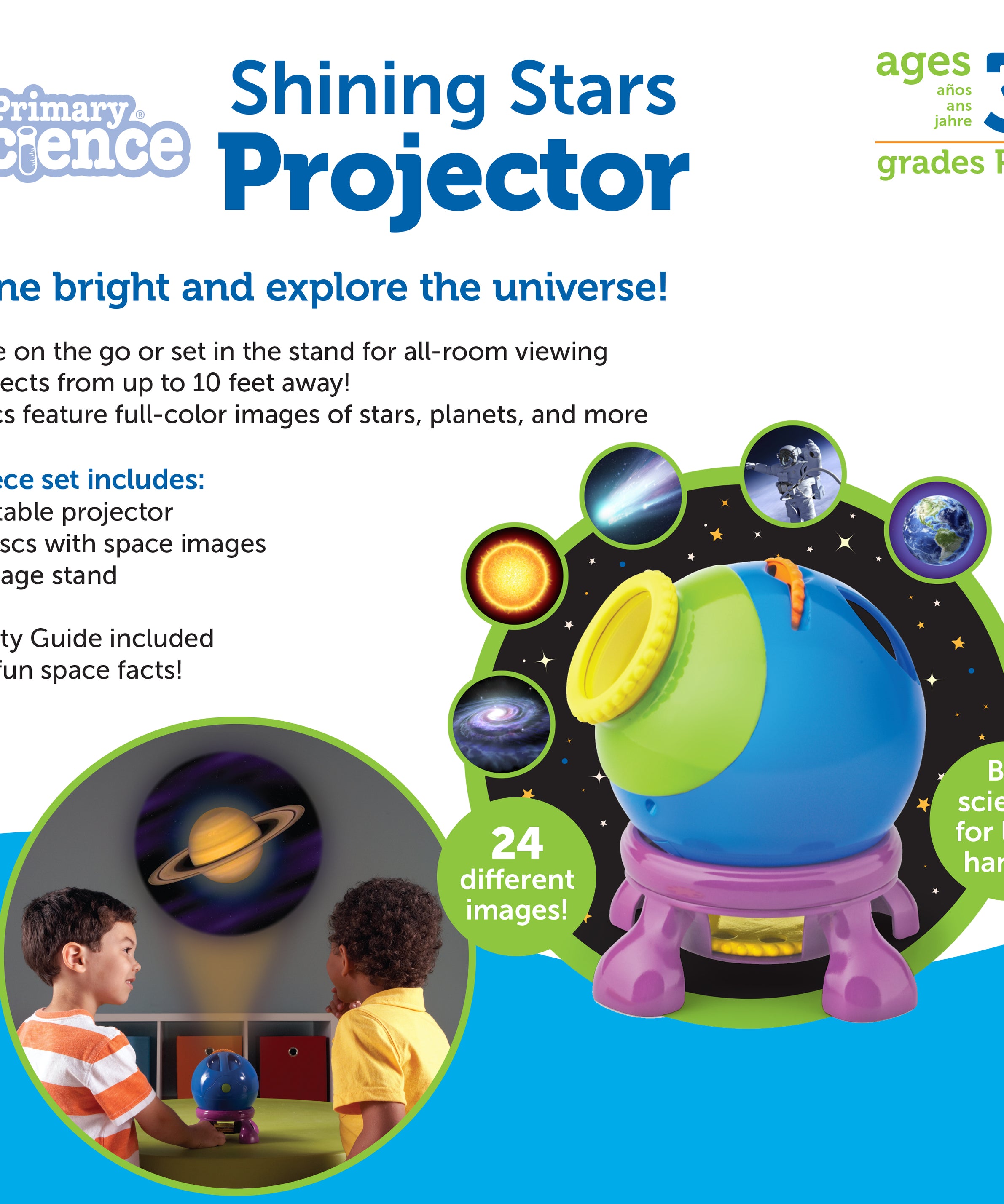 Learning Resources Primary Science Shining Stars Projector, Educational Space Toy with 24 Images and Multilingual Activity Guide, Ages 3 and Up