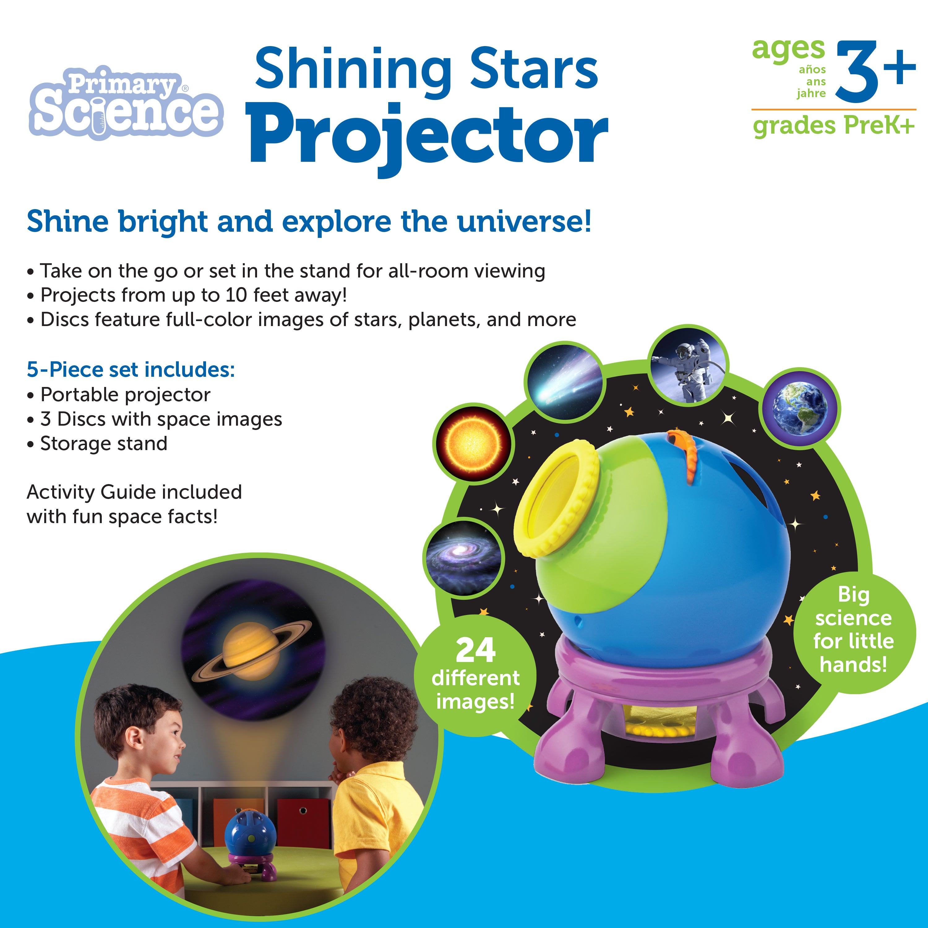 Learning Resources Primary Science Shining Stars Projector, Educational Space Toy with 24 Images and Multilingual Activity Guide, Ages 3 and Up