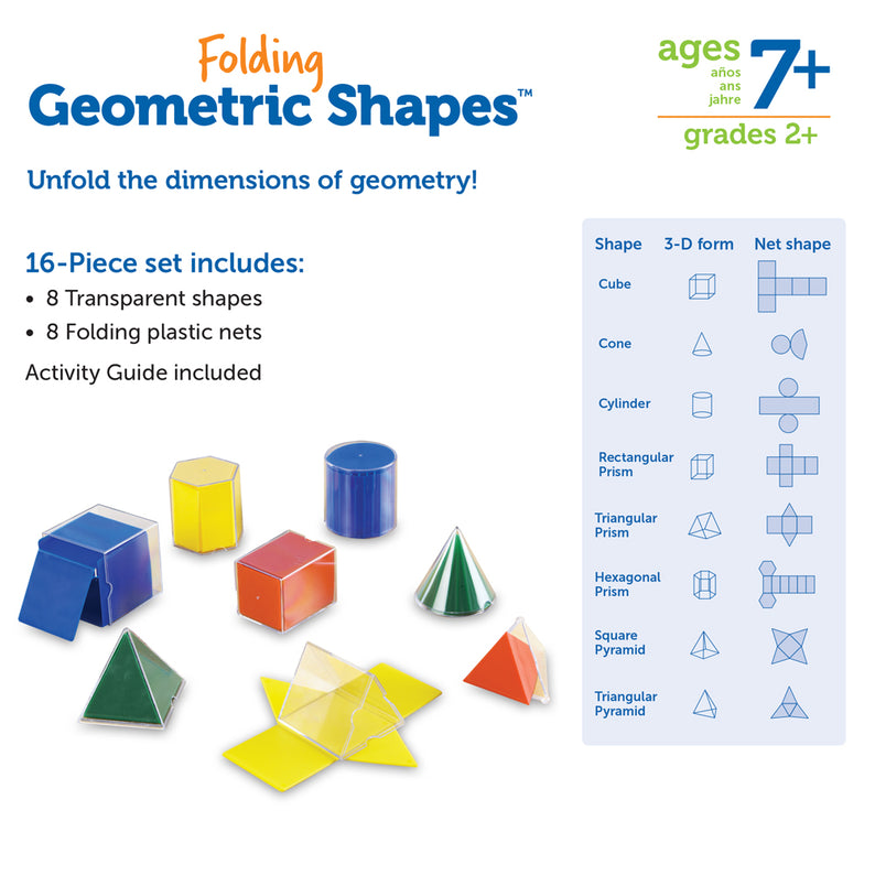 Learning Resources Folding Geometric Shapes, Set of 8, Ages 7+, Hands-On 3D Math Learning for Shapes & Symmetry - Quick Learning