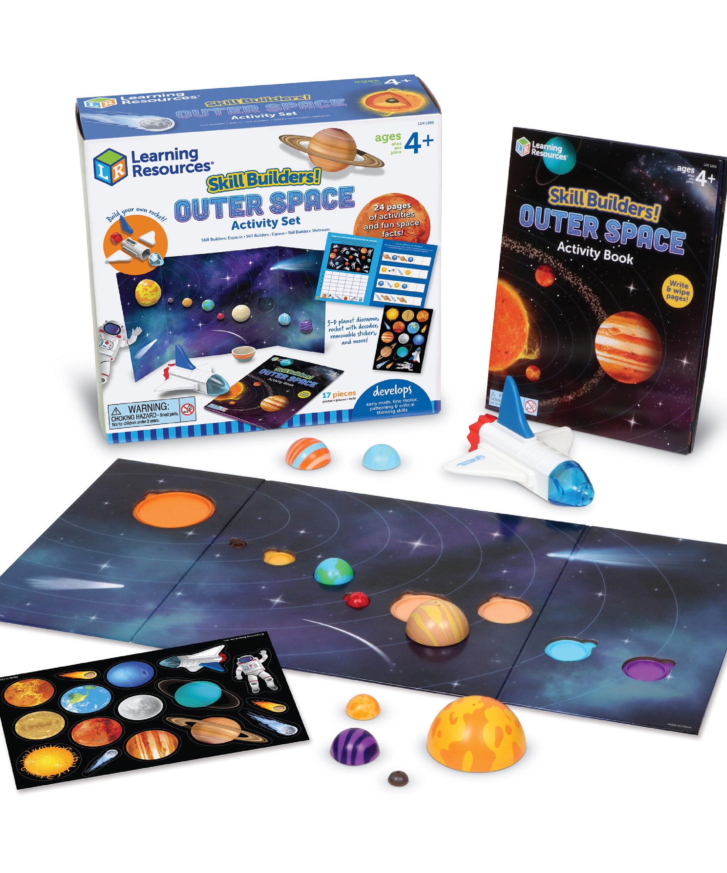 Learning Resources Skill Builders Outer Space, Preschool Space Activity Set with 3D Rocket, Puzzle, and Write and Wipe Activity Book, Ages 4 Plus