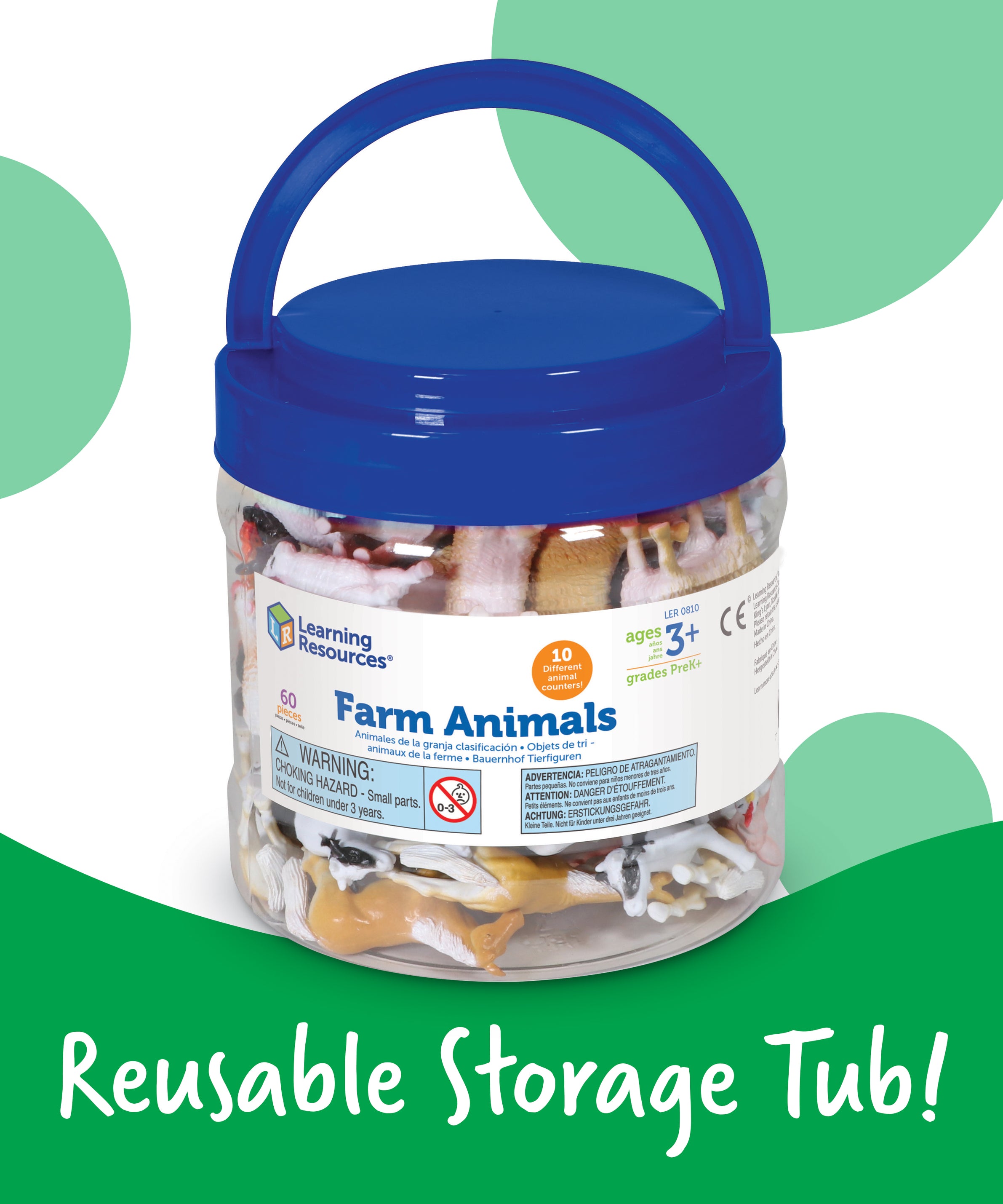 Learning Resources Farm Animal Counters, Set of 60, Colourful & Realistic Farm Animal Figures for Counting, Sorting & Imaginative Play, Math Manipulatives for Early Learning, Ages 3+