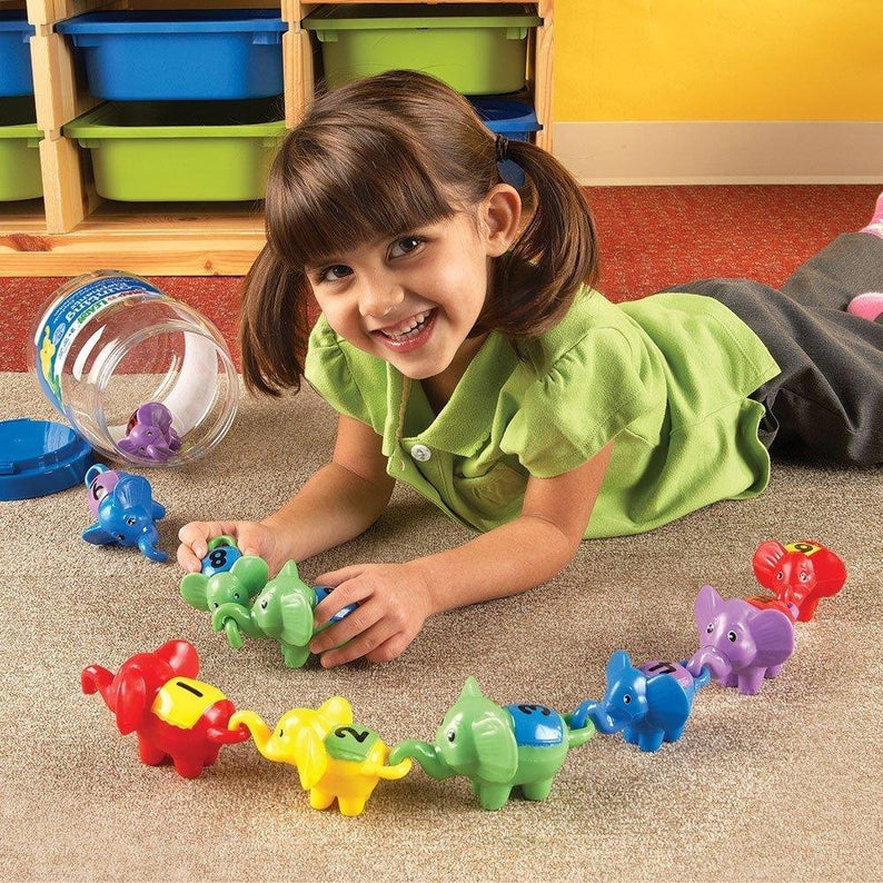 Learning Resources Snap 'n' Learn Counting Elephants, Set of 10 Educational Linking Elephants for Number & Colour Recognition, Fine Motor Skills Toy for Toddlers, Ages 2+