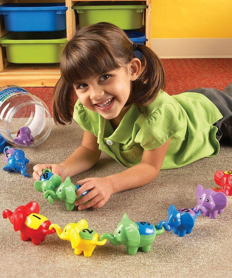 Learning Resources Snap 'n' Learn Counting Elephants, Set of 10 Educational Linking Elephants for Number & Colour Recognition, Fine Motor Skills Toy for Toddlers, Ages 2+