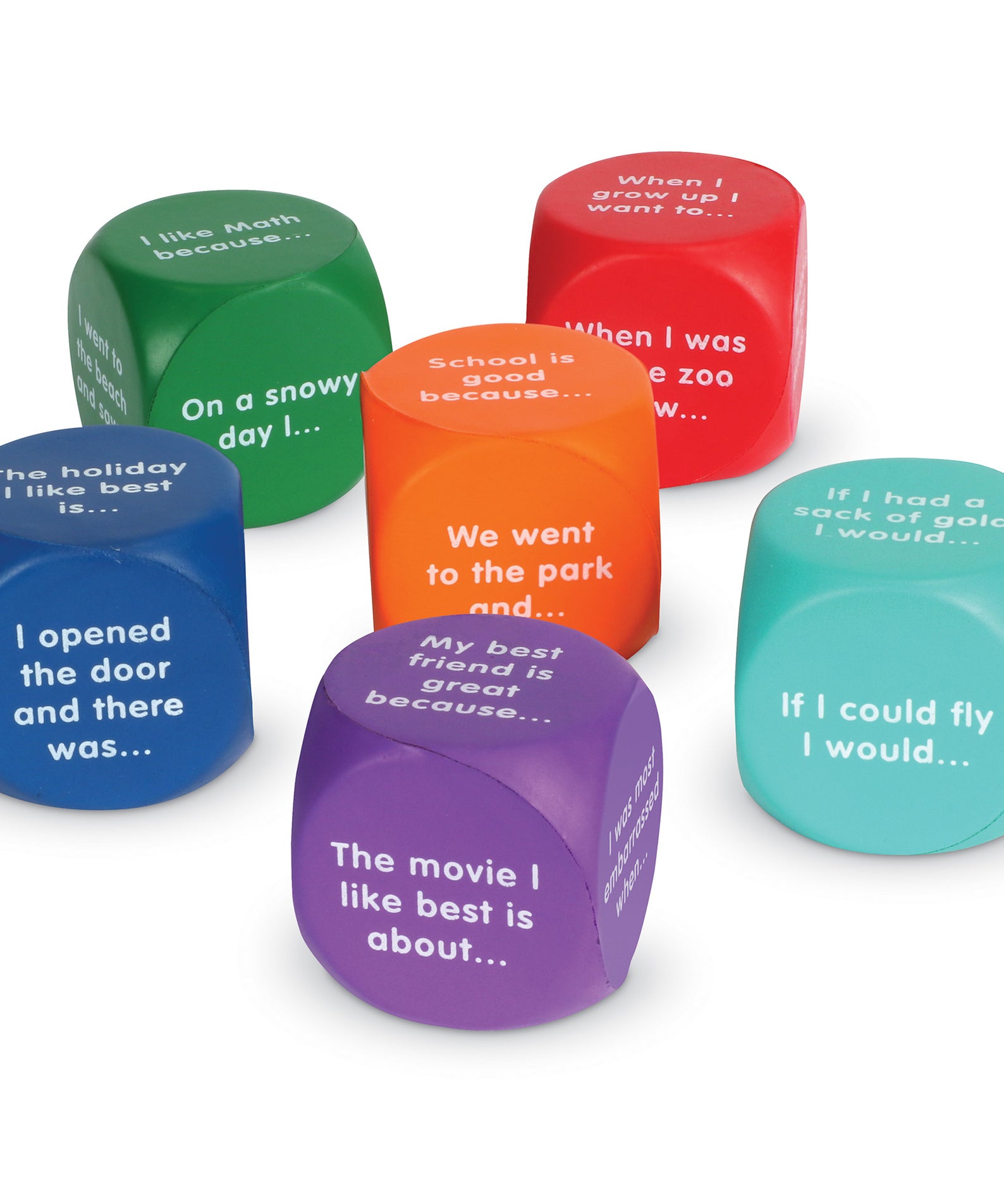 Learning Resources Writing Prompt Cubes, Creative Storytelling & Writing Activity for Kids, Set of 6 Foam Dice with 36 Prompts, Encourages Imaginative Thinking & Literacy Skills