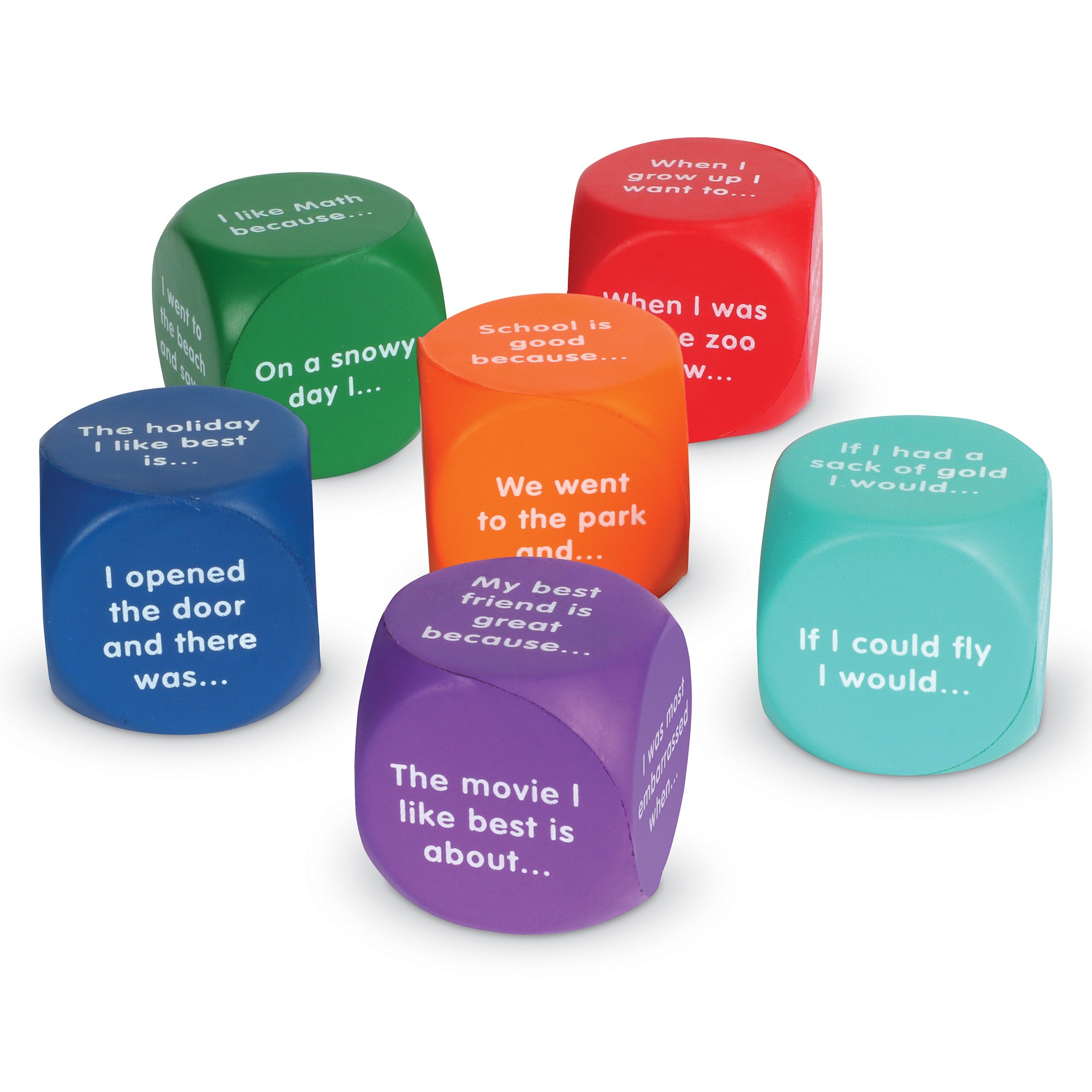 Learning Resources Writing Prompt Cubes, Creative Storytelling & Writing Activity for Kids, Set of 6 Foam Dice with 36 Prompts, Encourages Imaginative Thinking & Literacy Skills