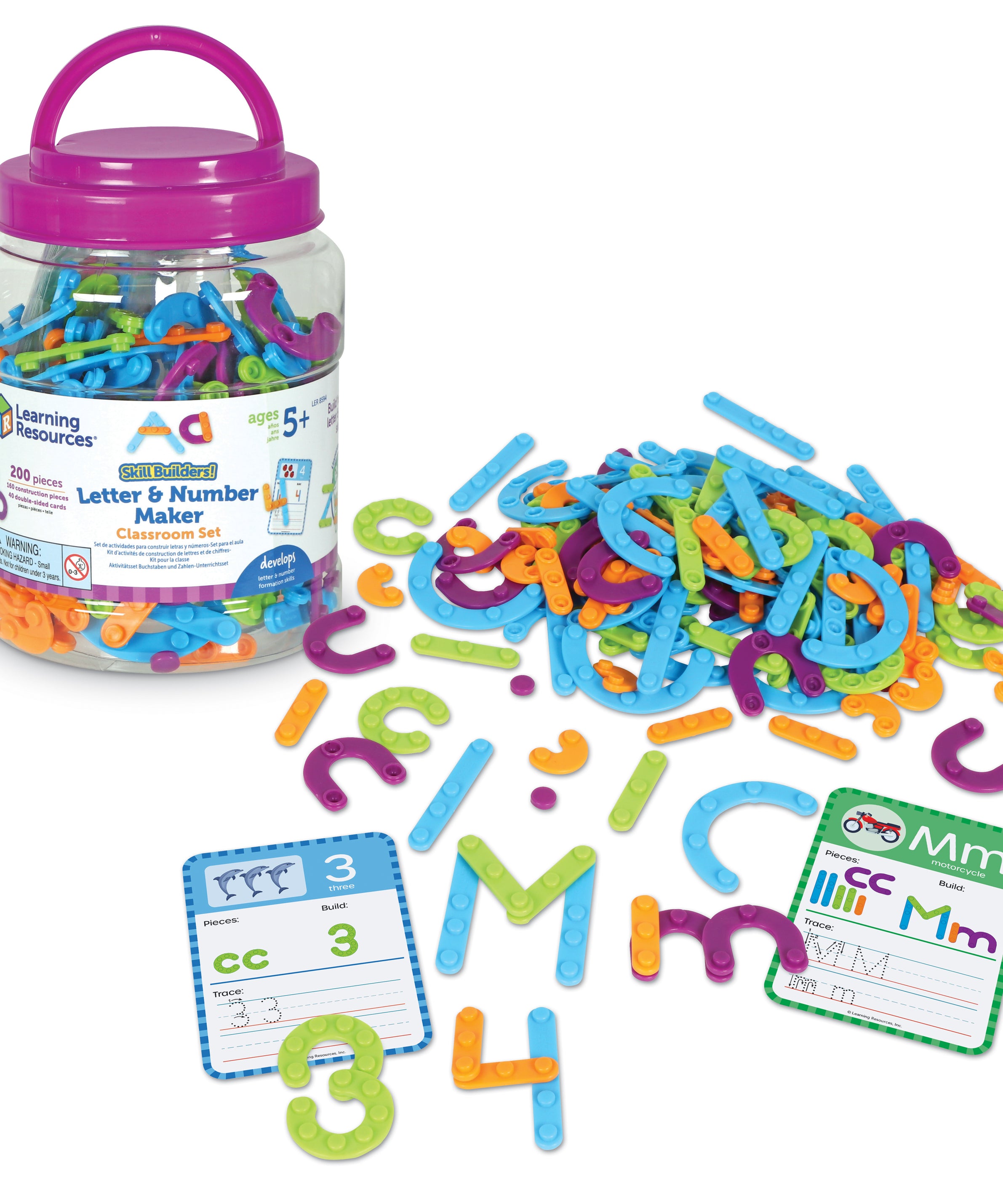 Learning Resources Skill Builders! Letter & Number Maker Classroom Set, 200-Piece Early Literacy & Numeracy Set with Activity Cards & Storage, Hands-On Learning for Kids, Ages 5+
