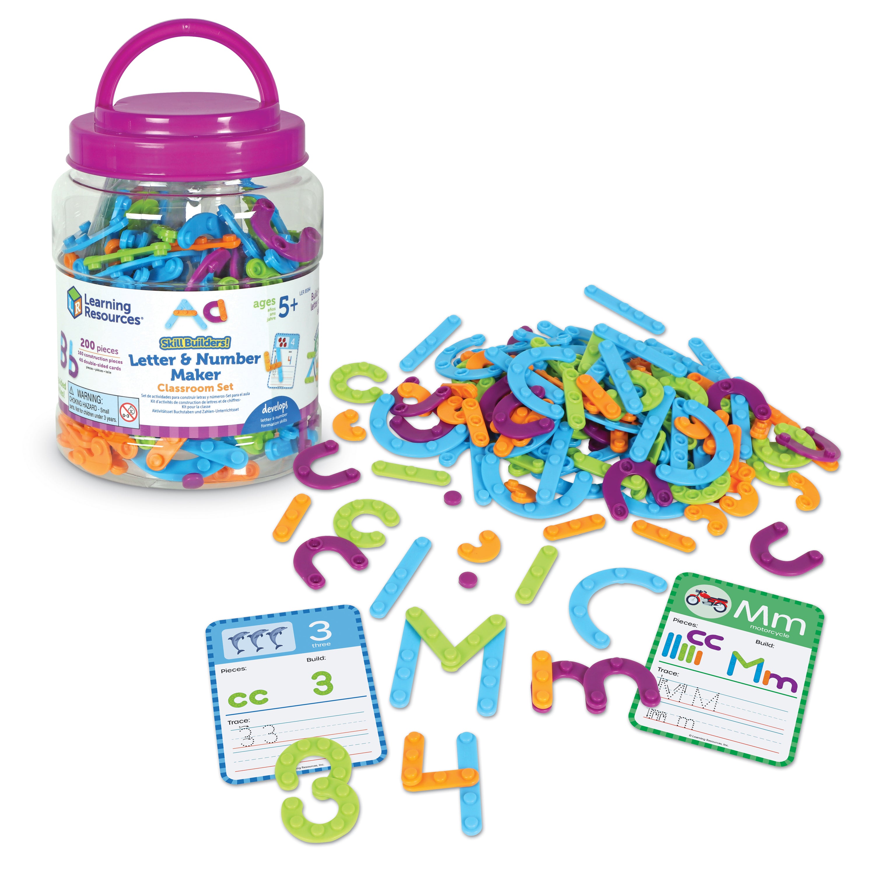 Learning Resources Skill Builders! Letter & Number Maker Classroom Set, 200-Piece Early Literacy & Numeracy Set with Activity Cards & Storage, Hands-On Learning for Kids, Ages 5+