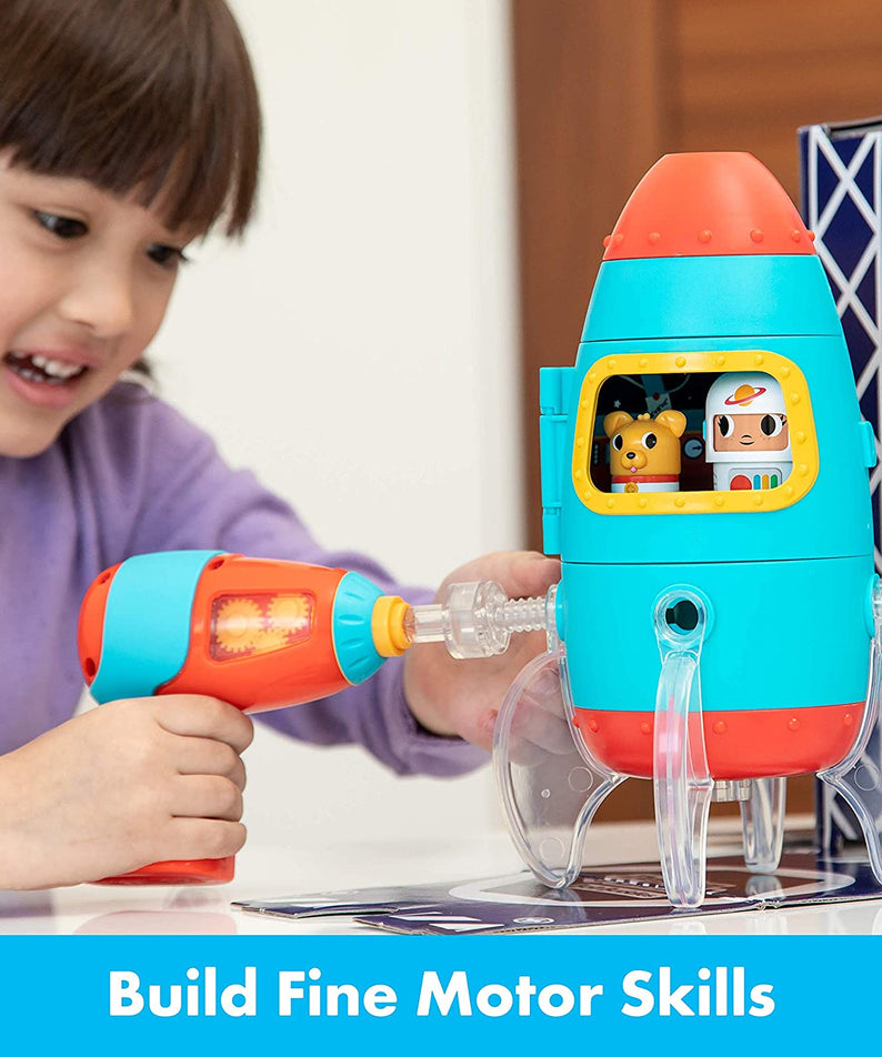 Learning Resources Design & Drill® Bolt Buddies® Rocket, Construction Toy with Kid-Safe Power Drill, Ages 3+
