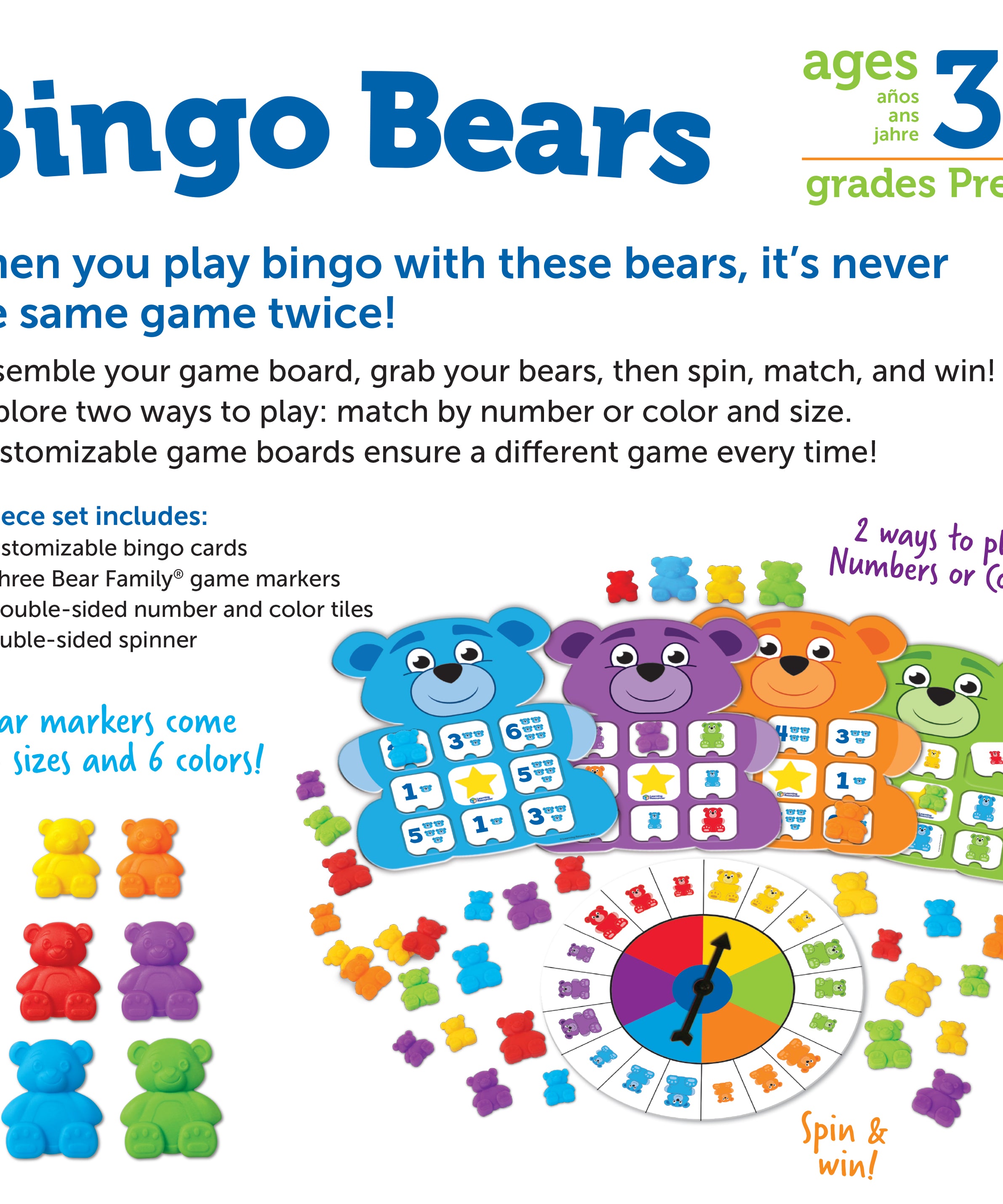Learning Resources Bingo Bears, Build-Your-Own Bingo Game for Kids, Develop Counting, Critical Thinking, and Social-Emotional Skills, Ages 3+