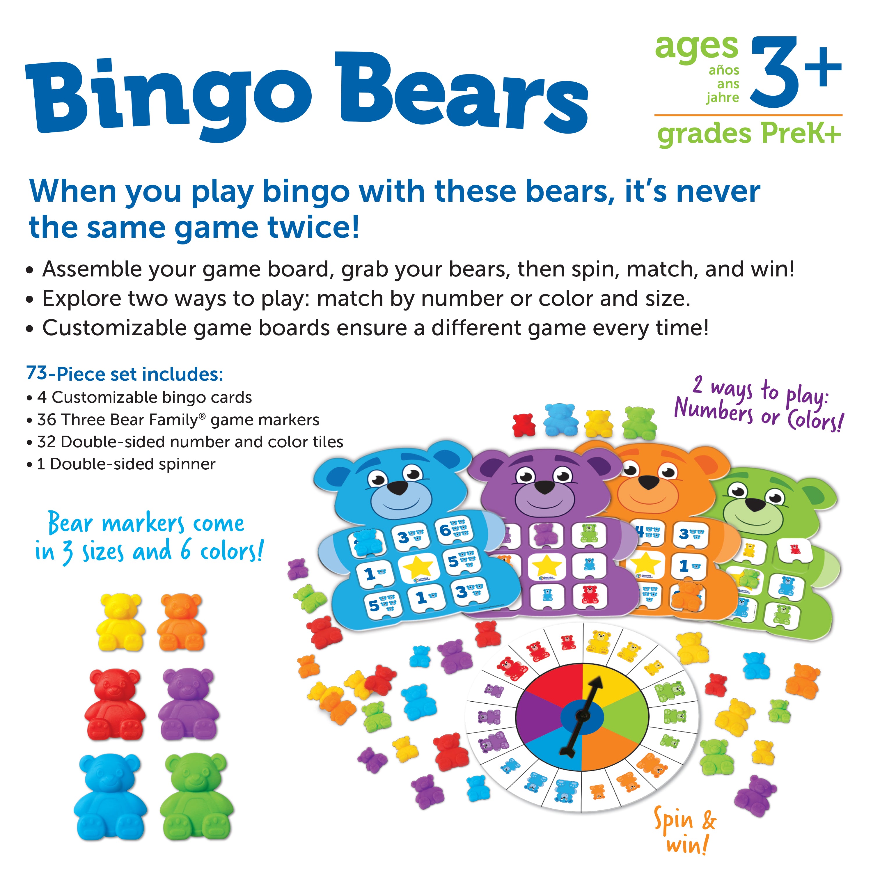 Learning Resources Bingo Bears, Build-Your-Own Bingo Game for Kids, Develop Counting, Critical Thinking, and Social-Emotional Skills, Ages 3+