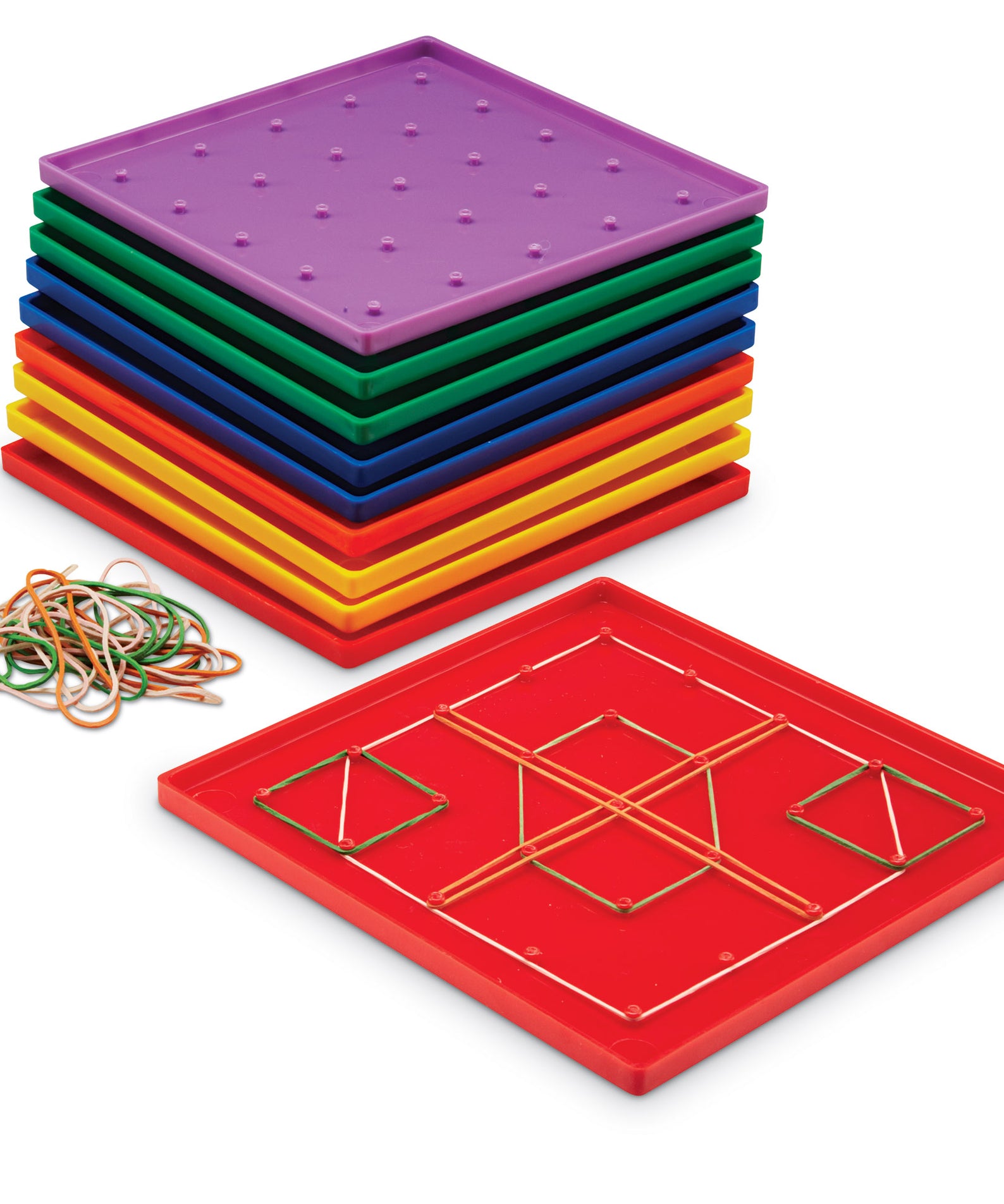 Learning Resources 5 x 5 Pin Geoboards, Set of 10 Colourful Plastic Boards with Elastic Bands, Hands-On Geometry Tools for Kids, Ages 5+