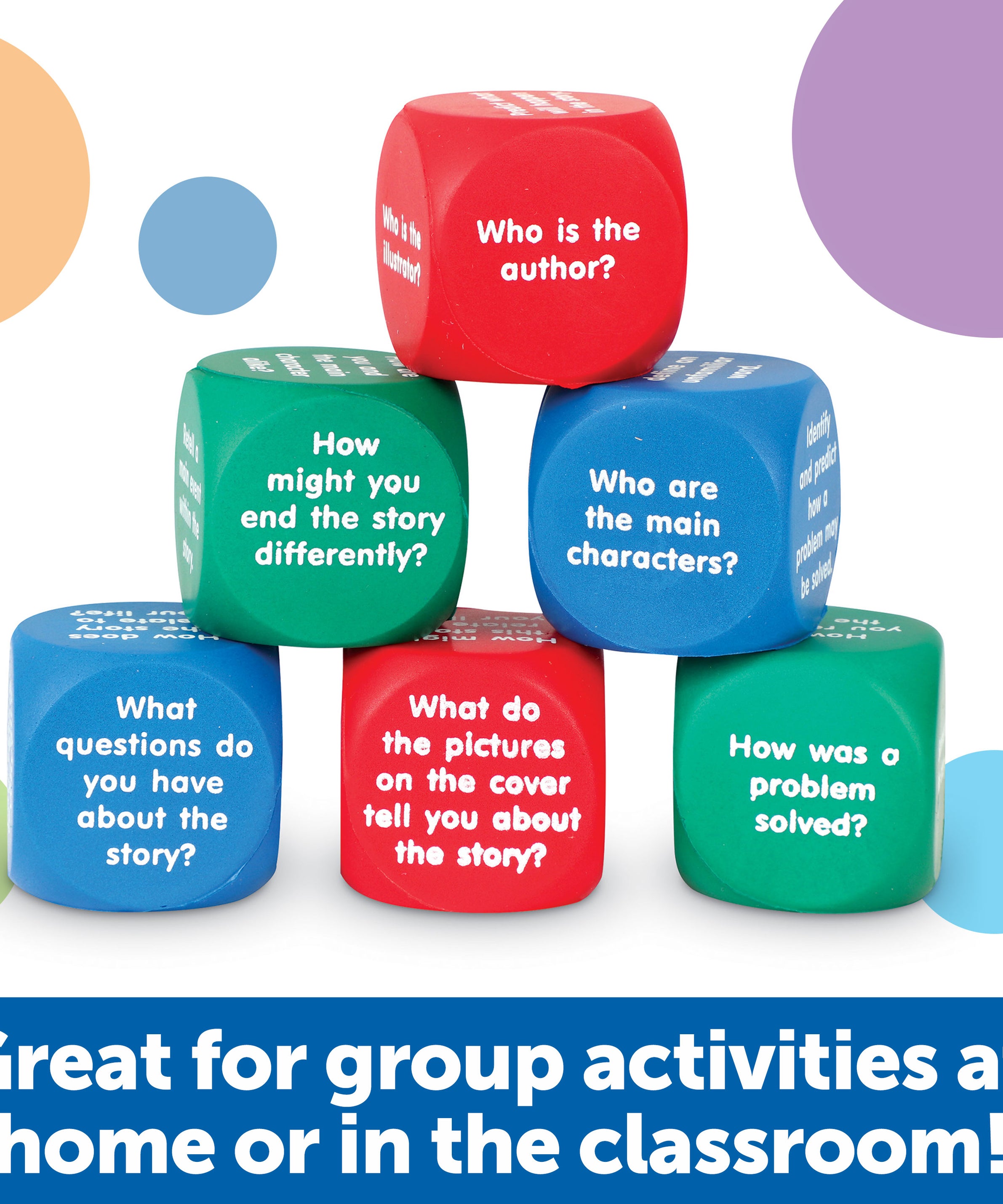 Learning Resources Reading Comprehension Cubes, Engaging Literacy & Language Skill-Building Activity, Set of 6 Soft Foam Dice with 36 Questions for Kids