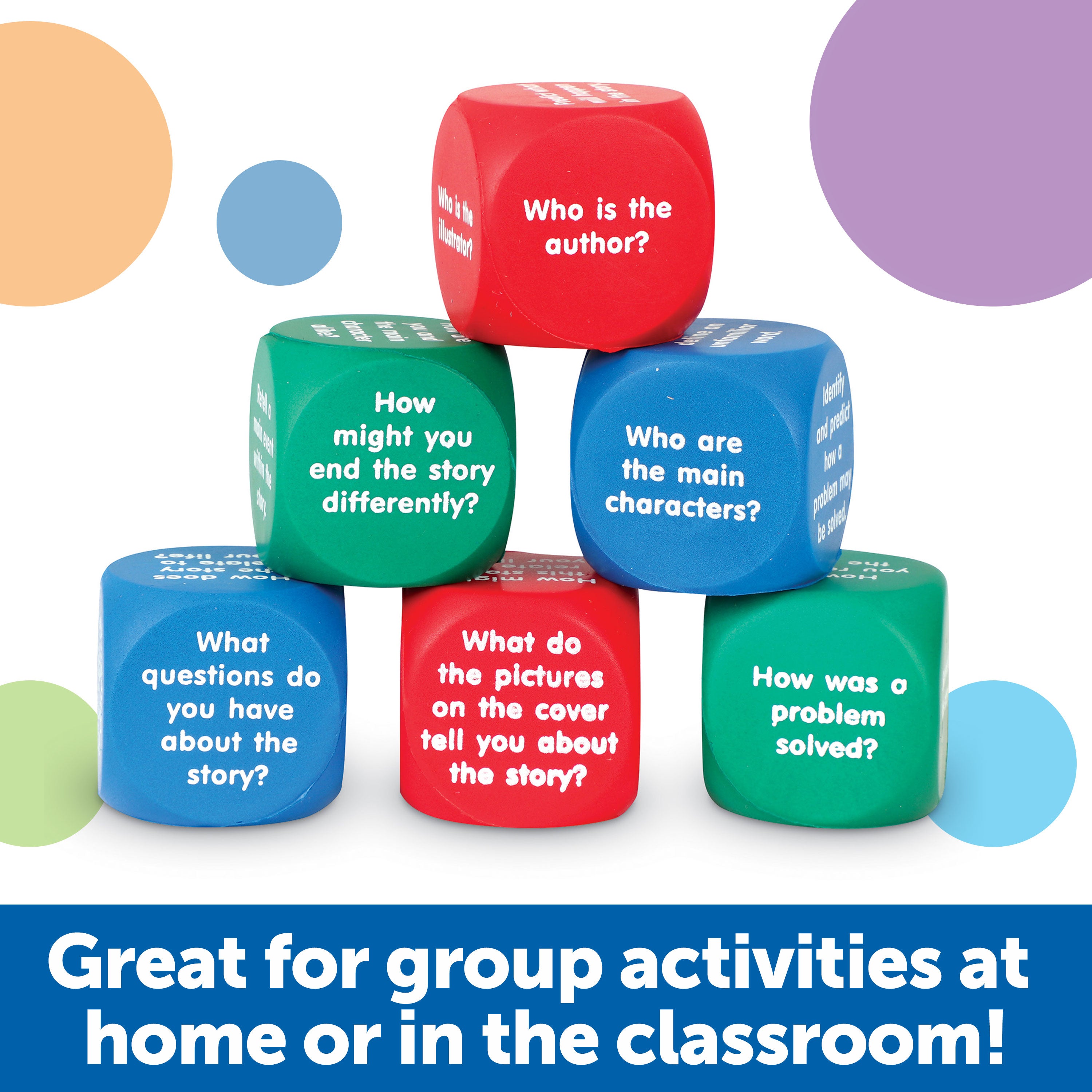 Learning Resources Reading Comprehension Cubes, Engaging Literacy & Language Skill-Building Activity, Set of 6 Soft Foam Dice with 36 Questions for Kids
