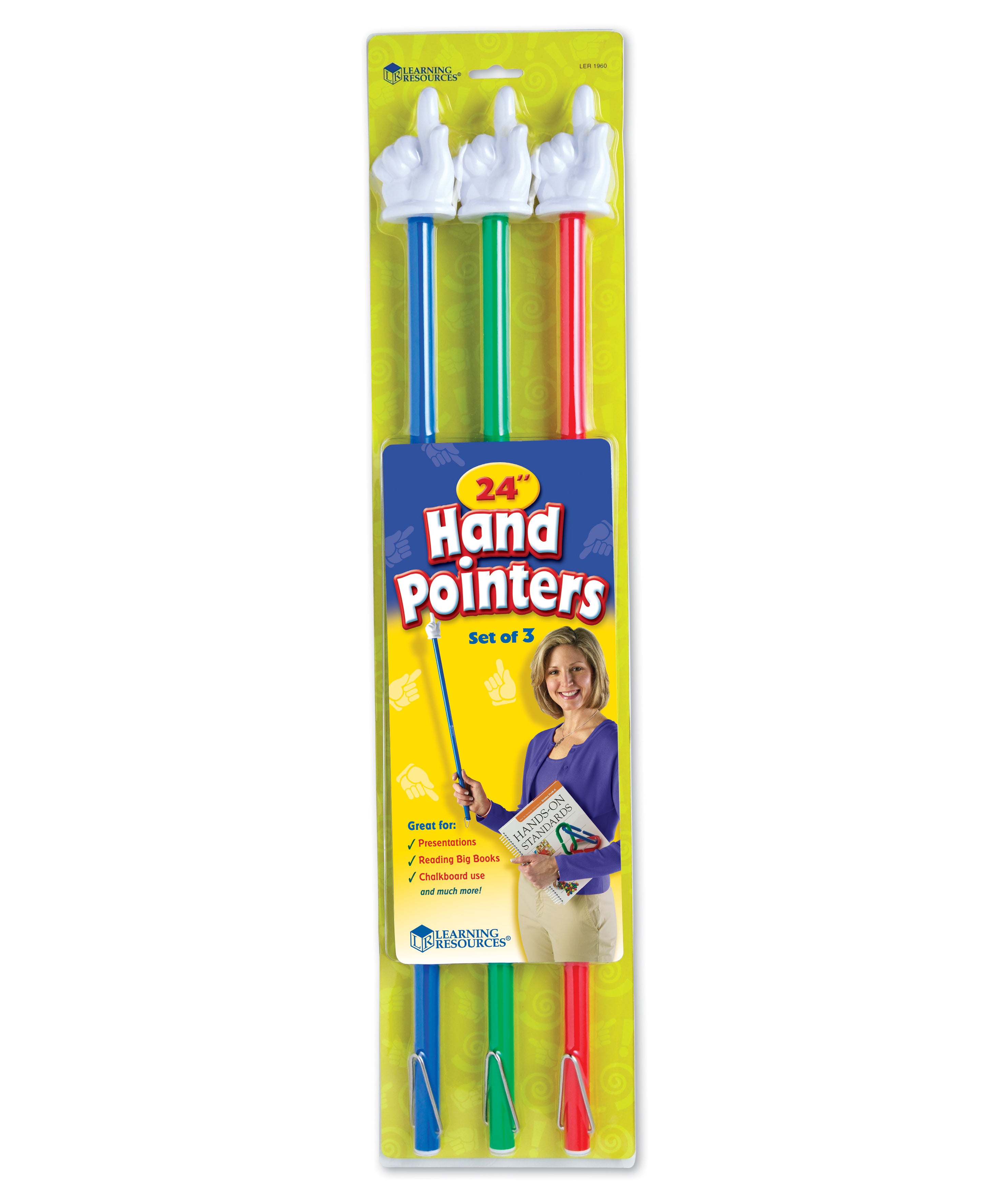 Learning Resources Hand Pointers Set of 3 Extra Long 24 Inch Classroom Pointers for Kids Ages 3 Plus