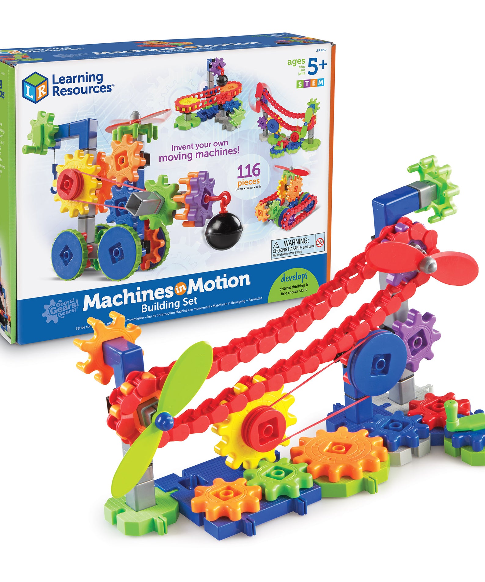Learning Resources Gears! Gears! Gears! Machines in Motion, STEM Engineering Building Set with Gears, Pulleys, and Chains, Ages 5+