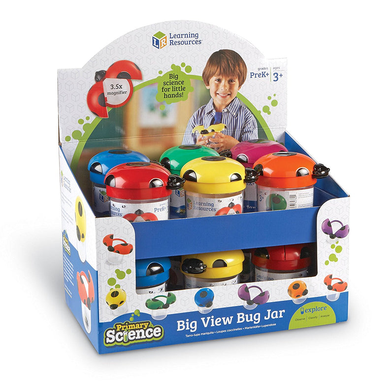 Learning Resources Jumbo Bug Jars, Set of 12 Insect Observation Jars for Kids, Includes 3.5x Magnifying Lids, Air Vents, and Screw-On Caps, Ideal for Outdoor STEM Exploration, Ages 3+