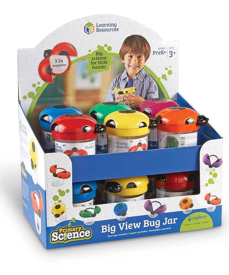Learning Resources Jumbo Bug Jars, Set of 12 Insect Observation Jars for Kids, Includes 3.5x Magnifying Lids, Air Vents, and Screw-On Caps, Ideal for Outdoor STEM Exploration, Ages 3+