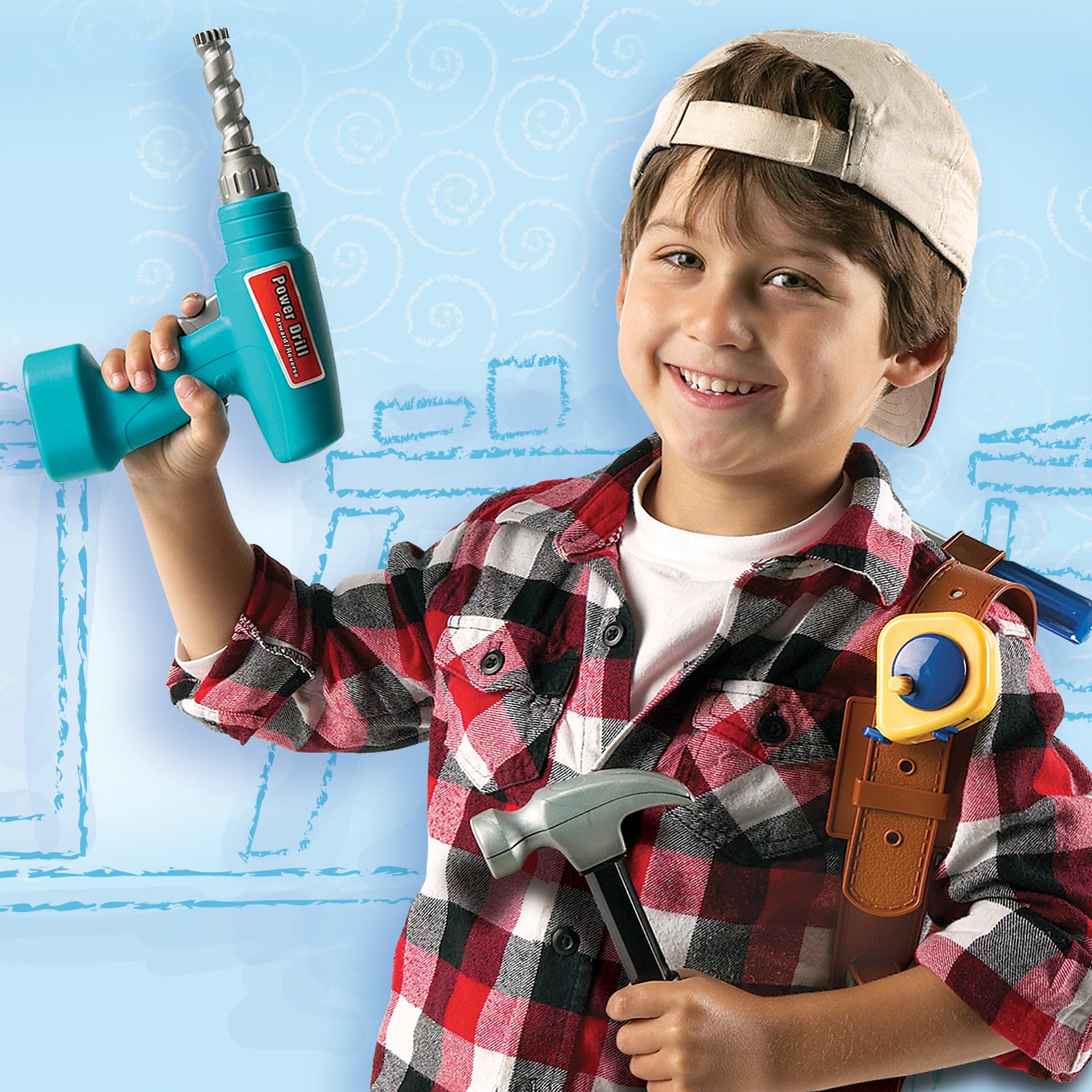 Learning Resources Pretend & Play Work Belt Tool Set, Kids Tool Kit with Battery-Powered Drill and Carry Case, Imaginative Role Play for Ages 3+