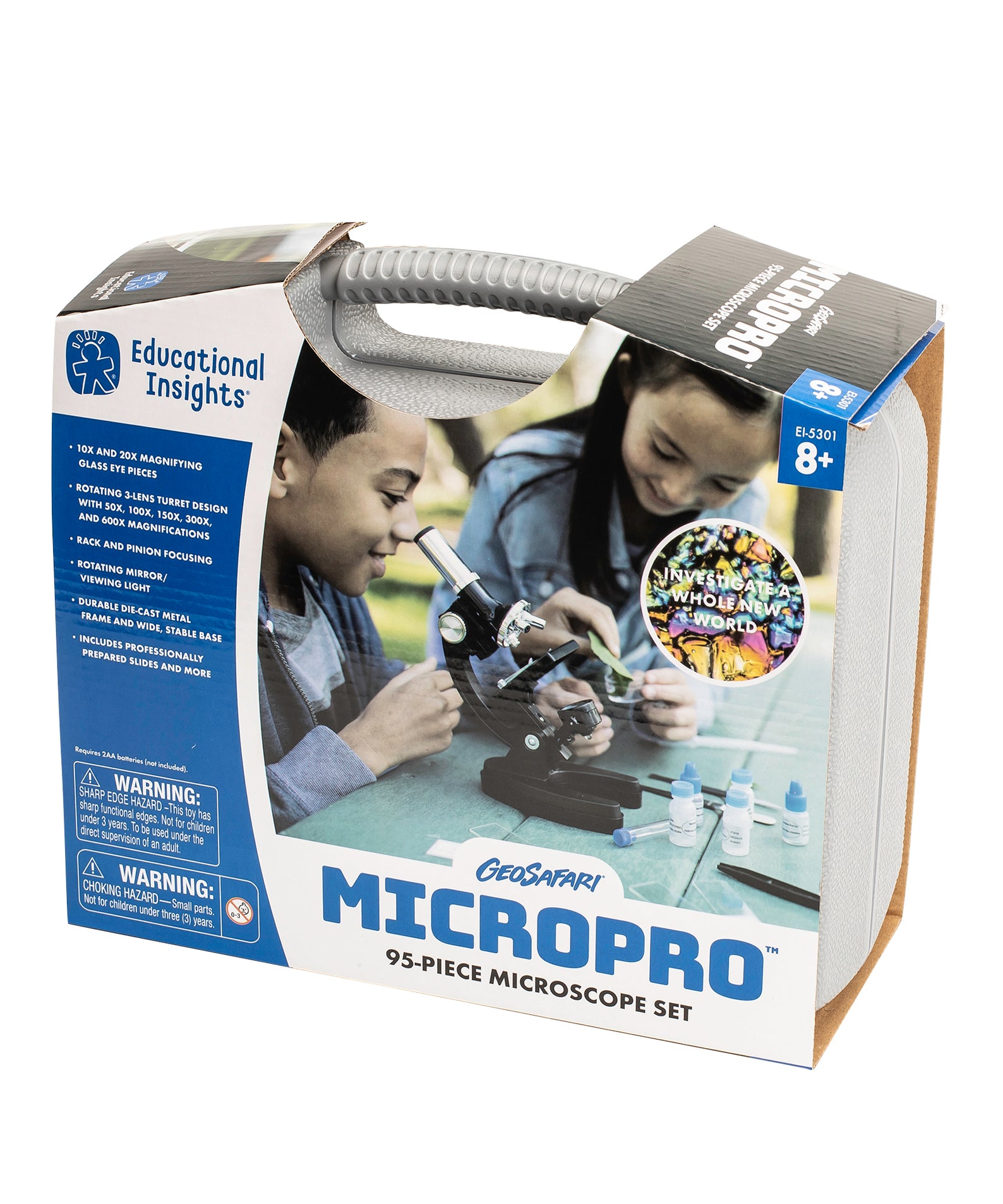 Learning Resources GeoSafari MicroPro 95-Piece Microscope Set, 50x to 600x Magnification, Includes Prepared & DIY Slides, STEM Science Kit for Kids, Ages 8+