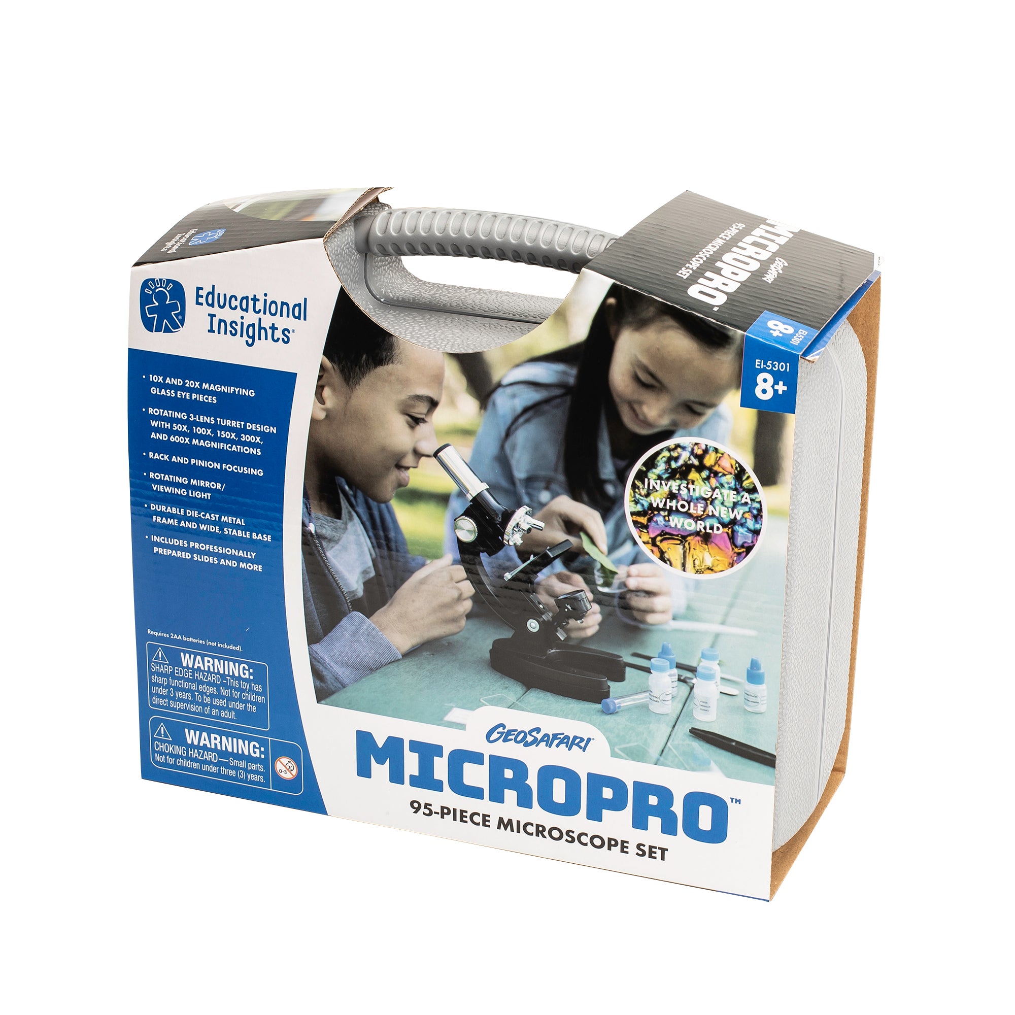 Learning Resources GeoSafari MicroPro 95-Piece Microscope Set, 50x to 600x Magnification, Includes Prepared & DIY Slides, STEM Science Kit for Kids, Ages 8+