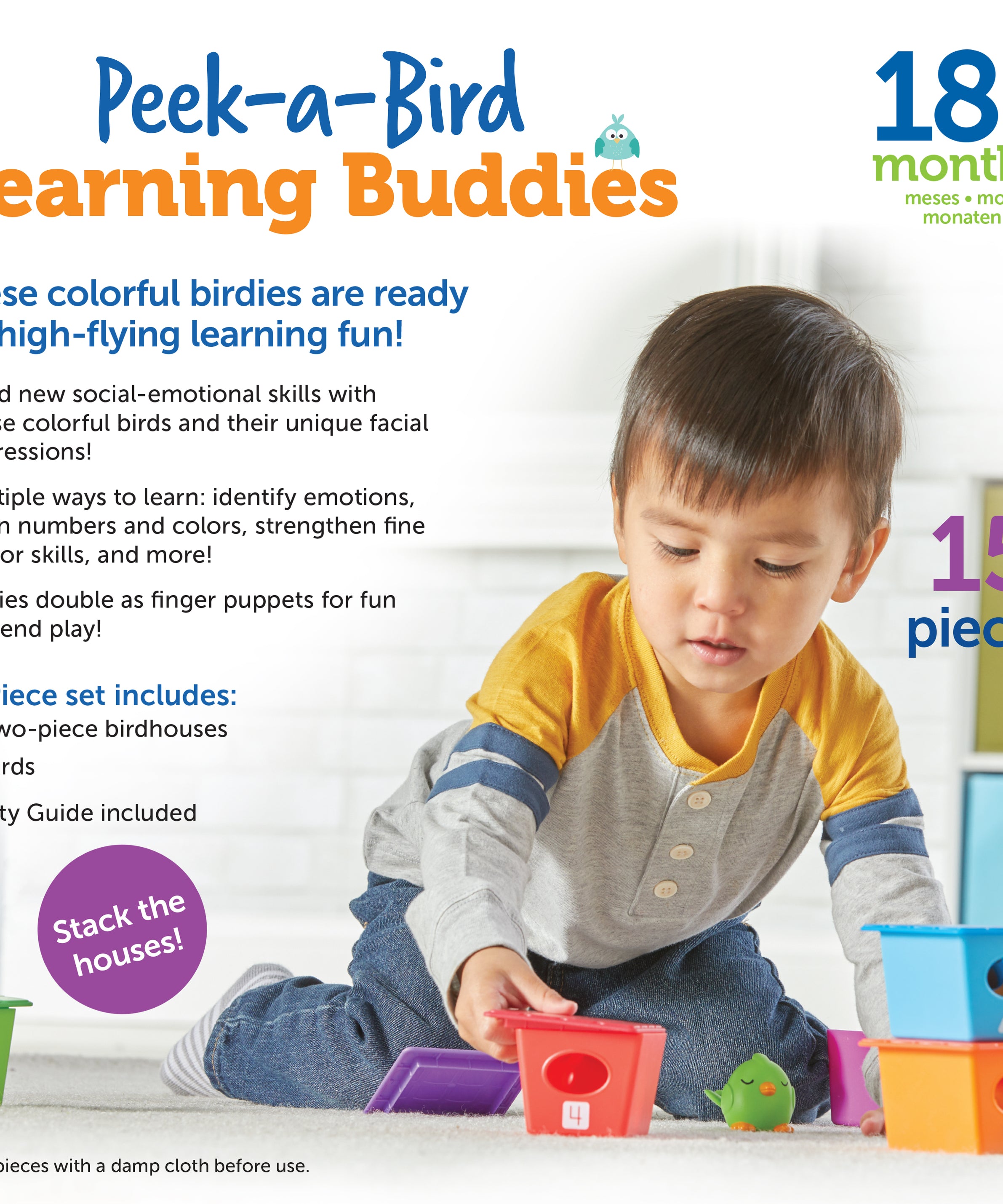 Learning Resources Peek-a-Bird Learning Buddies, Educational Toddler Toy with 5 Bird Finger Puppets and Numbered Bird Houses, Teaches Colors, Counting, Emotions, and Fine Motor Skills, Ages 18 Months and Up
