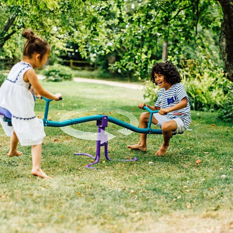 Plum Rotating Metal See Saw, 360° Rotation, Easy to Assemble Sturdy Metal Frame Design with 50kg Maximum Weight Capacity, Outdoor Toy Suitable for Children both Boys and Girls Aged 3 years and Above
