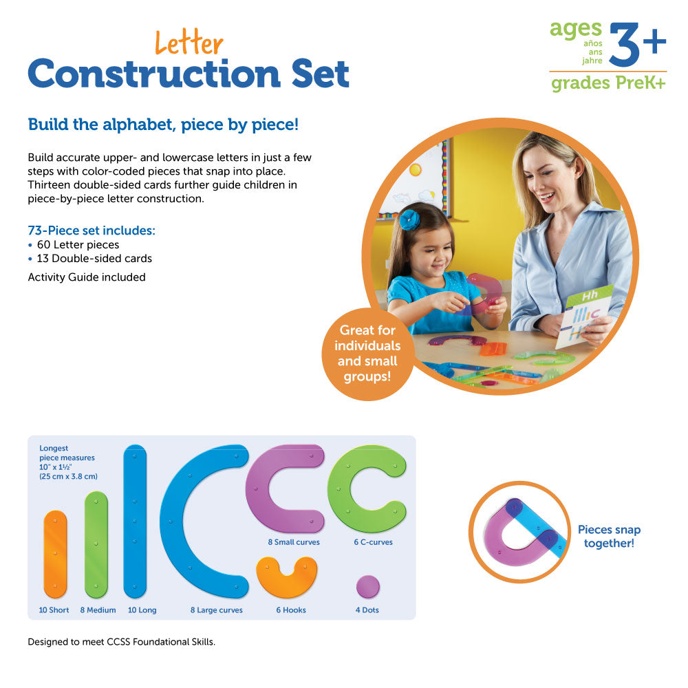 Learning Resources Letter Construction Activity Set, Hands-On Letter Formation & Recognition Tool for Early Learners, Includes 60 Pieces & Activity Cards