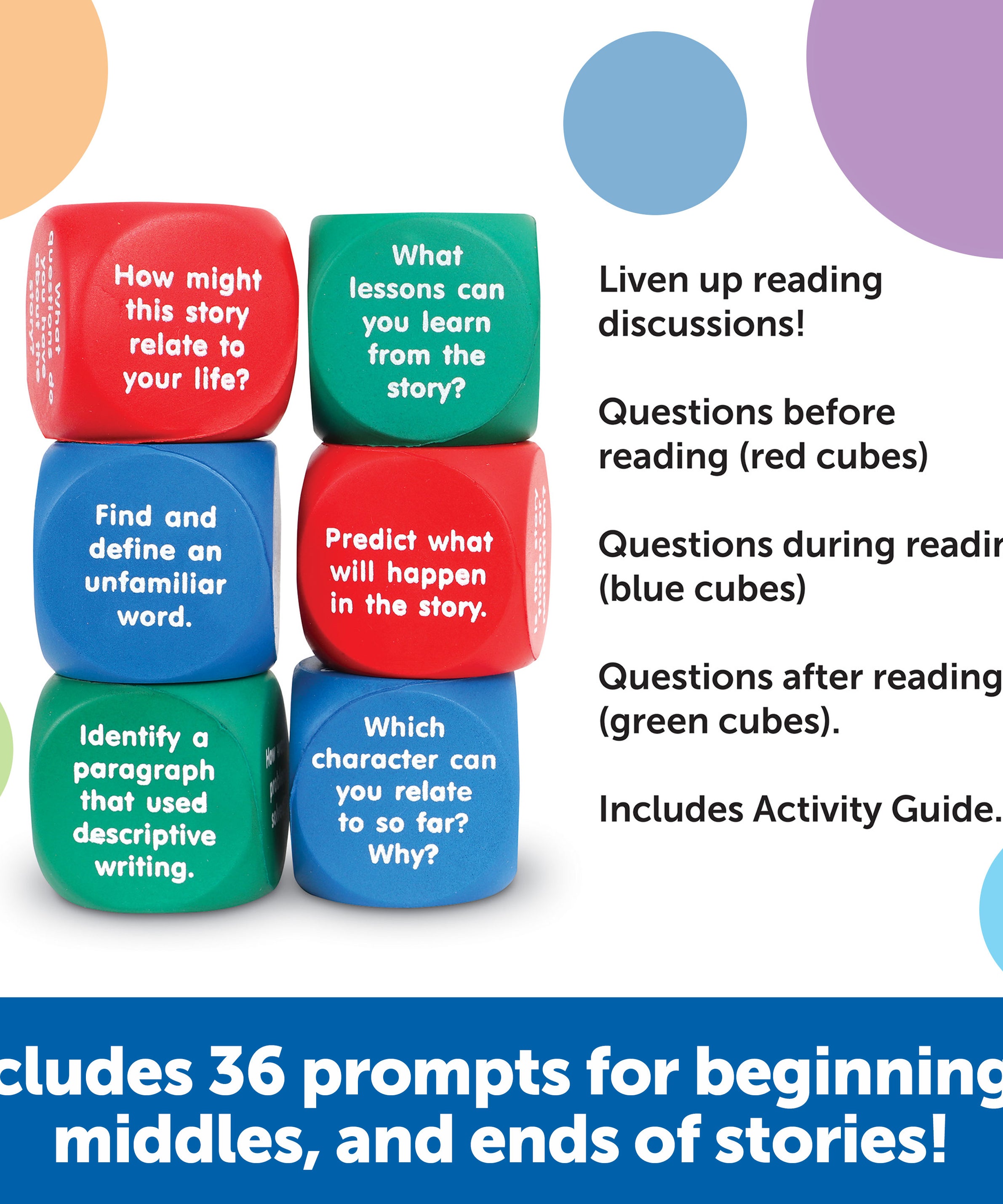 Learning Resources Reading Comprehension Cubes, Engaging Literacy & Language Skill-Building Activity, Set of 6 Soft Foam Dice with 36 Questions for Kids